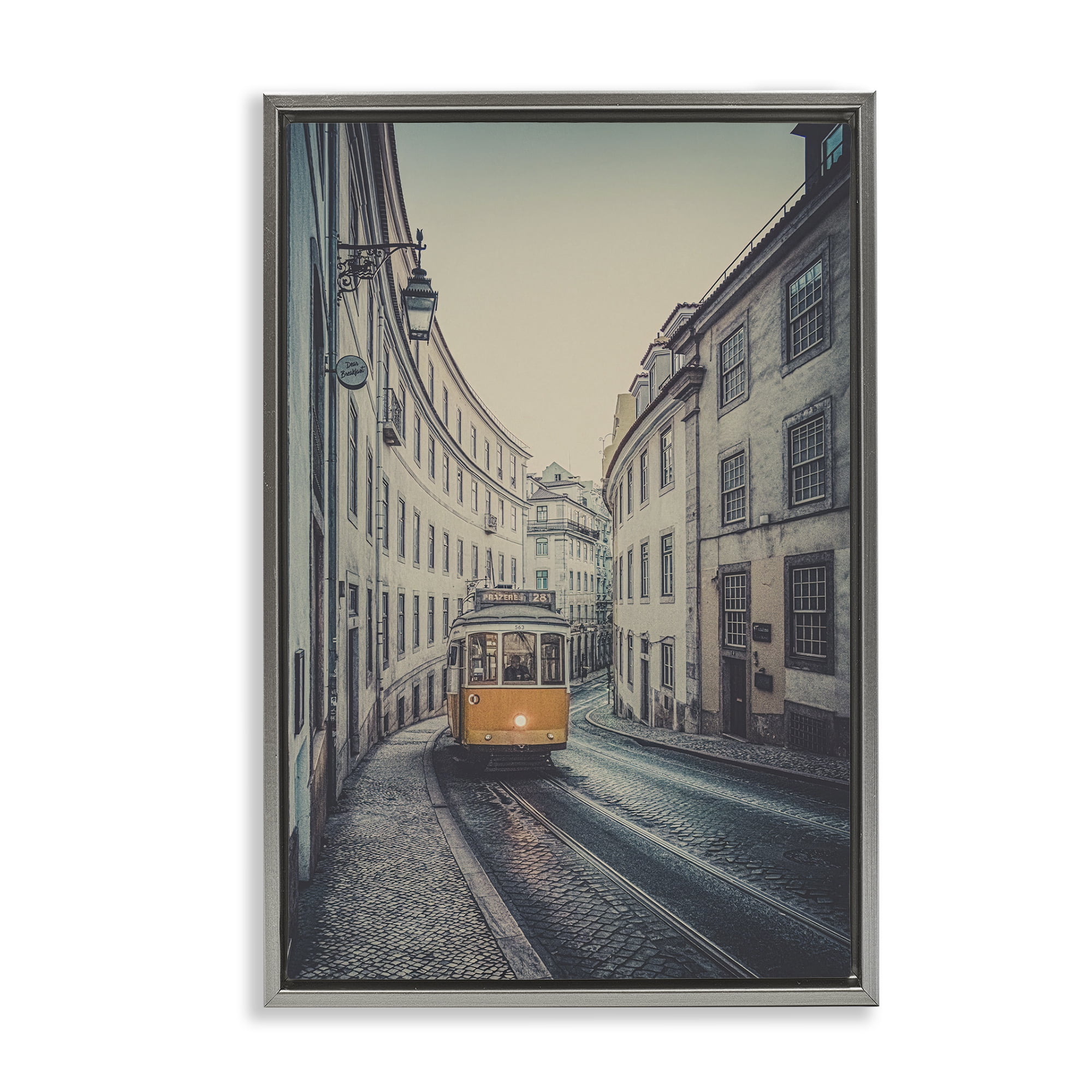 Stupell Industries Trolley Car Cityscape Town & City Photography Gray Floater Framed Art Print Wall Art, 21 x 31