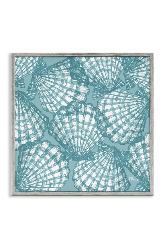 Industries Tropez Striped Seashells Gray Framed Giclee Art design by Paul Brent, 24 x 24