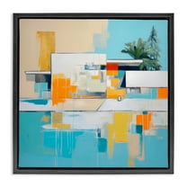 Stupell Industries Tropical Abode Abstraction Town & City Painting Black Floater Framed Canvas Art Print Wall Art, 18 x 18