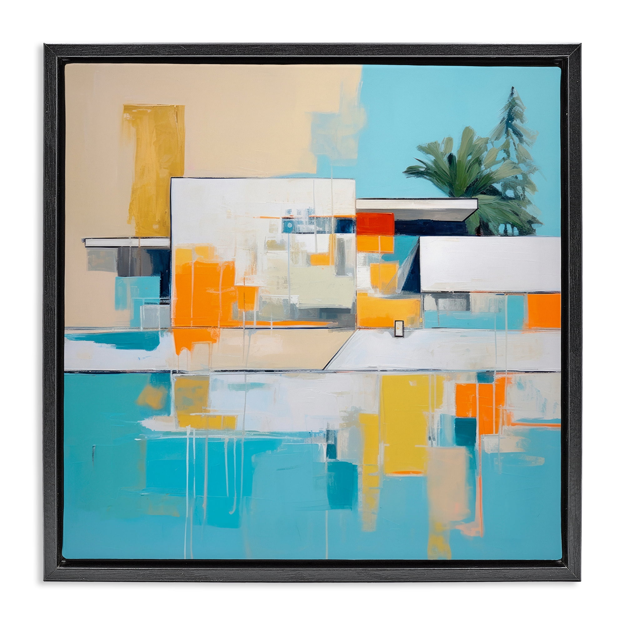 Stupell Industries Tropical Abode Abstraction Town & City Painting Black Floater Framed Canvas Art Print Wall Art, 25 x 25