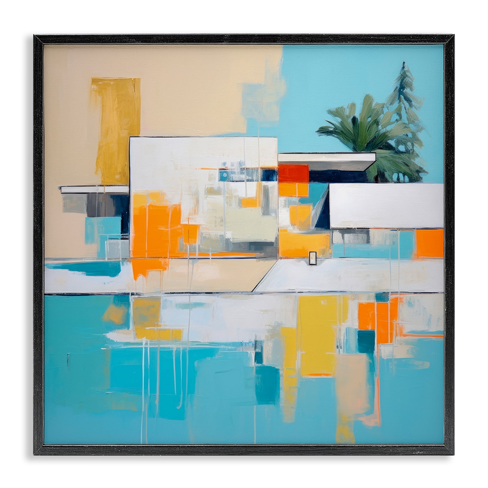 Stupell Industries Tropical Abode Abstraction Town & City Painting Black Framed Art Print Wall Art, 24 x 24
