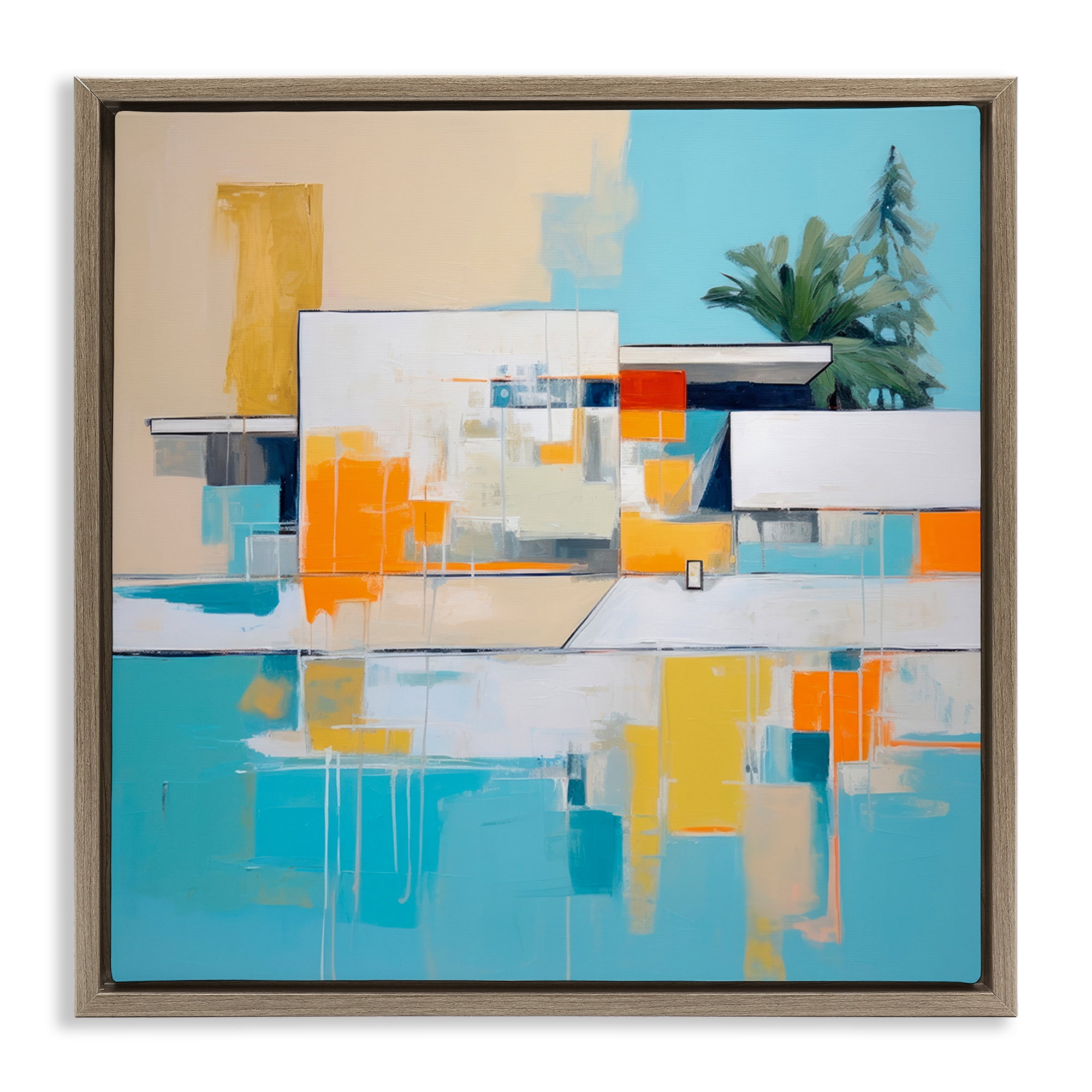 Stupell Industries Tropical Abode Abstraction Town & City Painting Brown Floater Framed Canvas Art Print Wall Art, 18 x 18