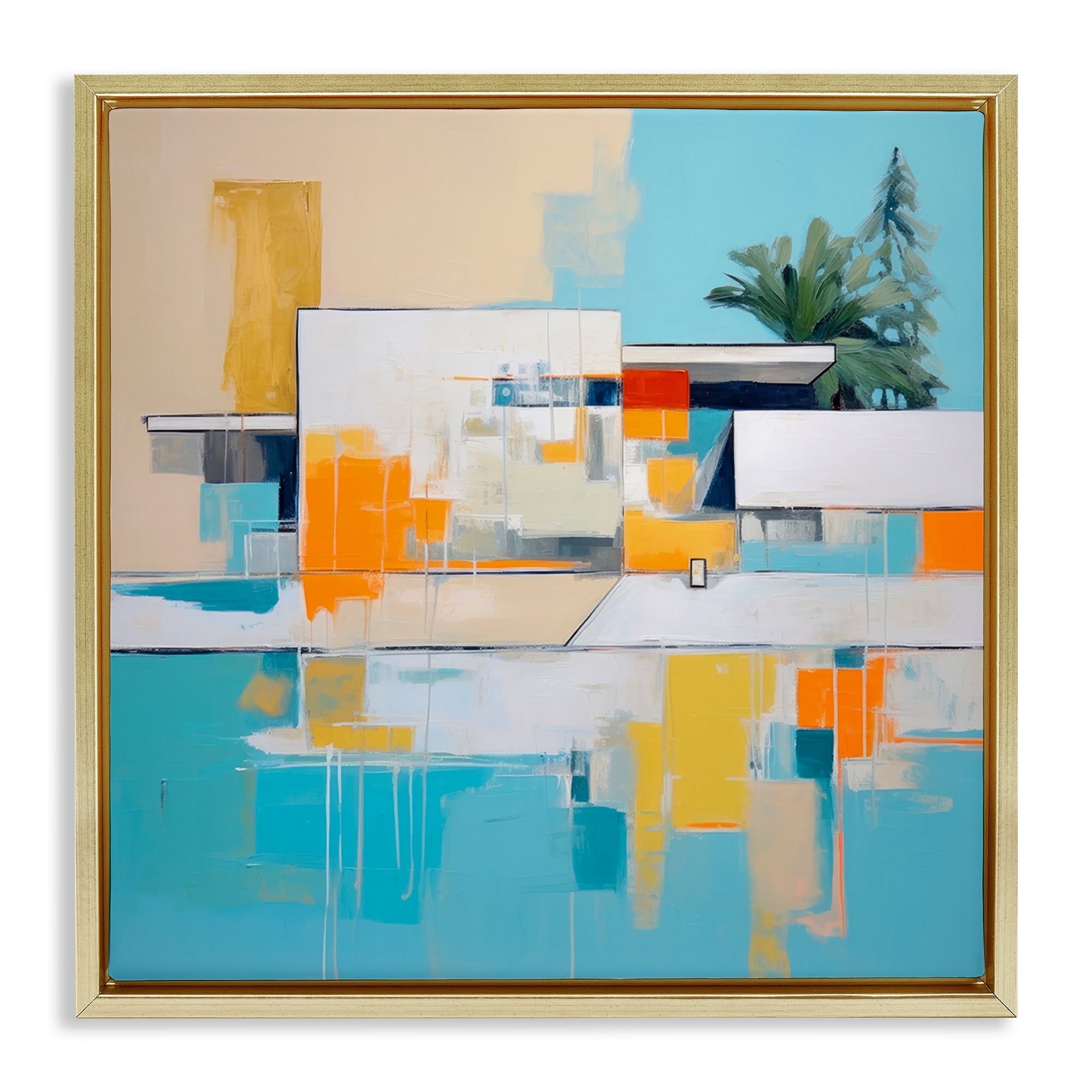 Stupell Industries Tropical Abode Abstraction Town & City Painting Gold Floater Framed Canvas Art Print Wall Art, 25 x 25