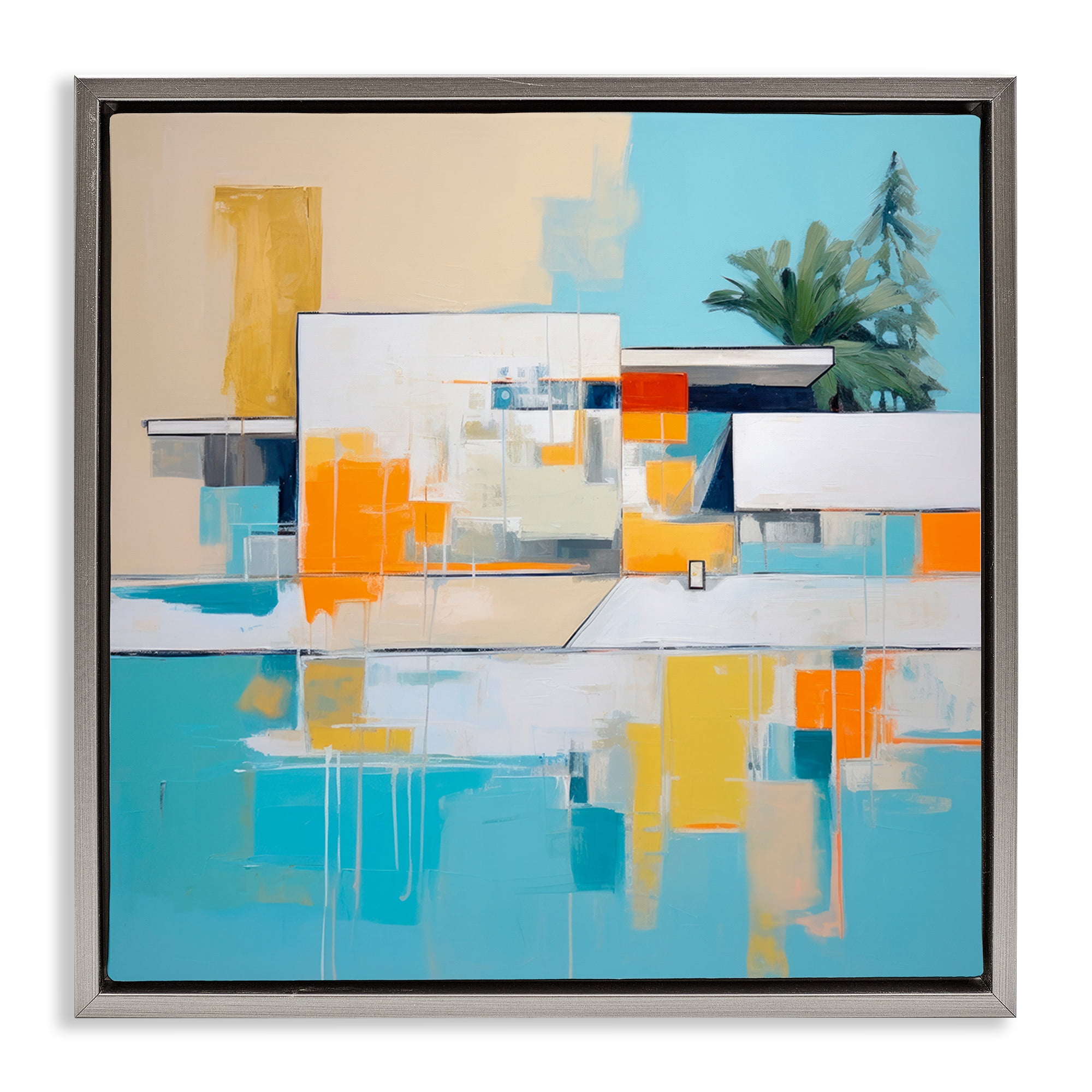 Stupell Industries Tropical Abode Abstraction Town & City Painting Gray Floater Framed Canvas Art Print Wall Art, 18 x 18
