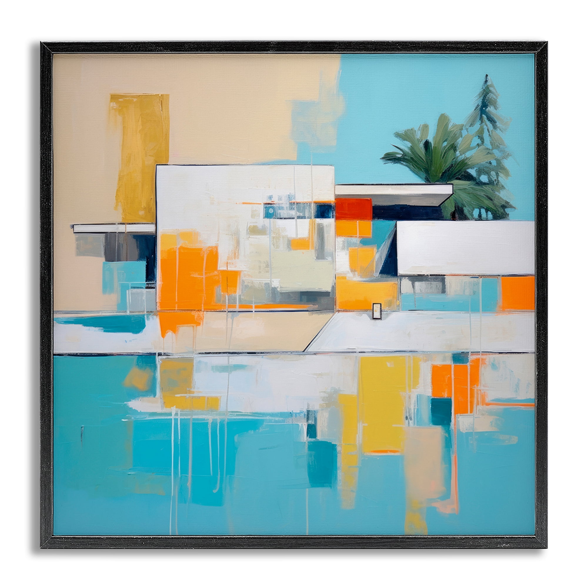 Stupell Industries Tropical Abode Abstraction Town & City Painting Gray Framed Art Print Wall Art, 12 x 12