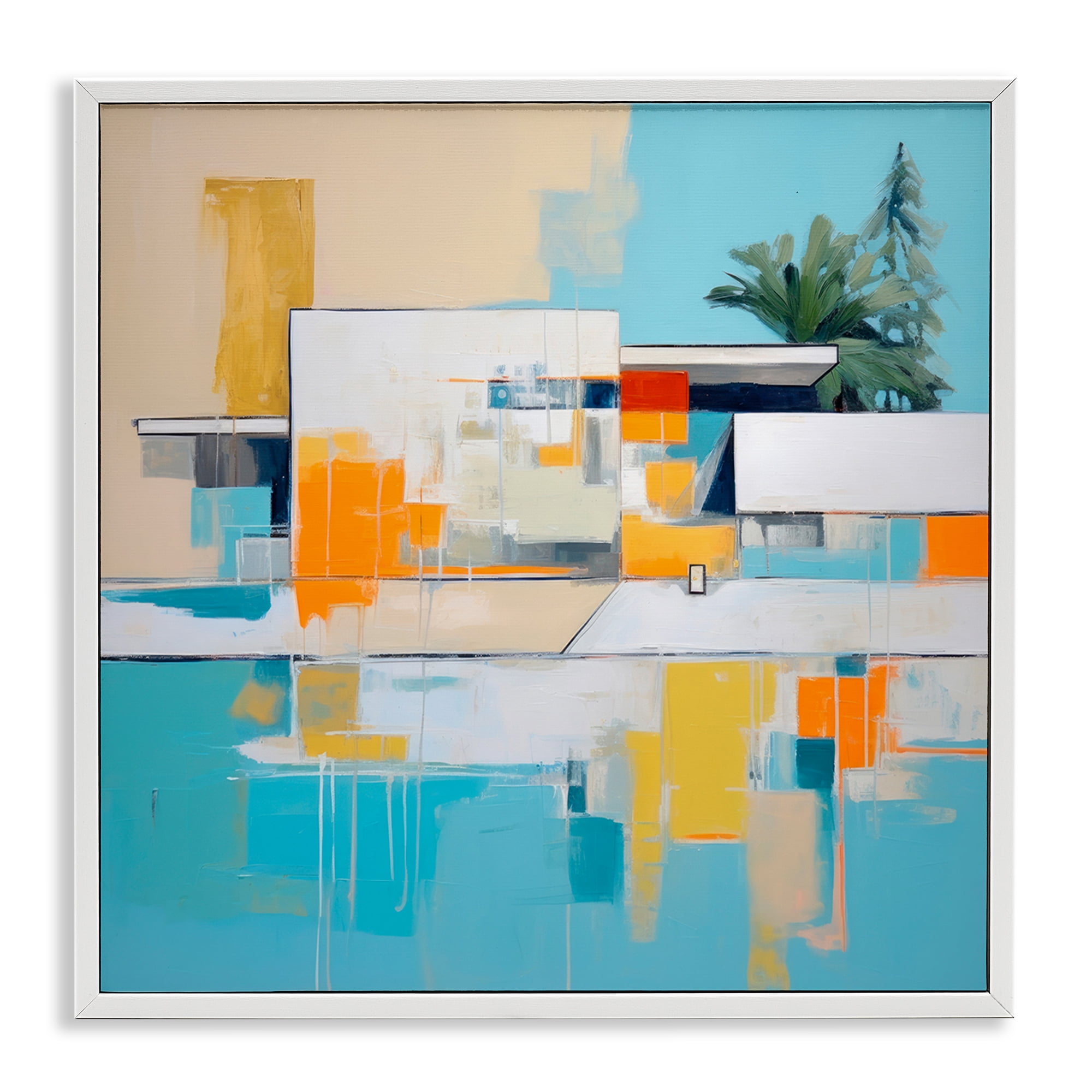 Stupell Industries Tropical Abode Abstraction Town & City Painting White Framed Art Print Wall Art, 24 x 24