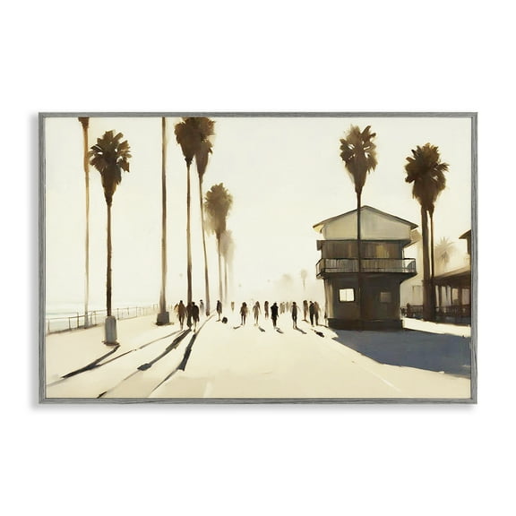 Stupell Industries Tropical Afternoon Shadows Landscape & Nature Painting Gray Framed Art Print Wall Art, 30 x 20
