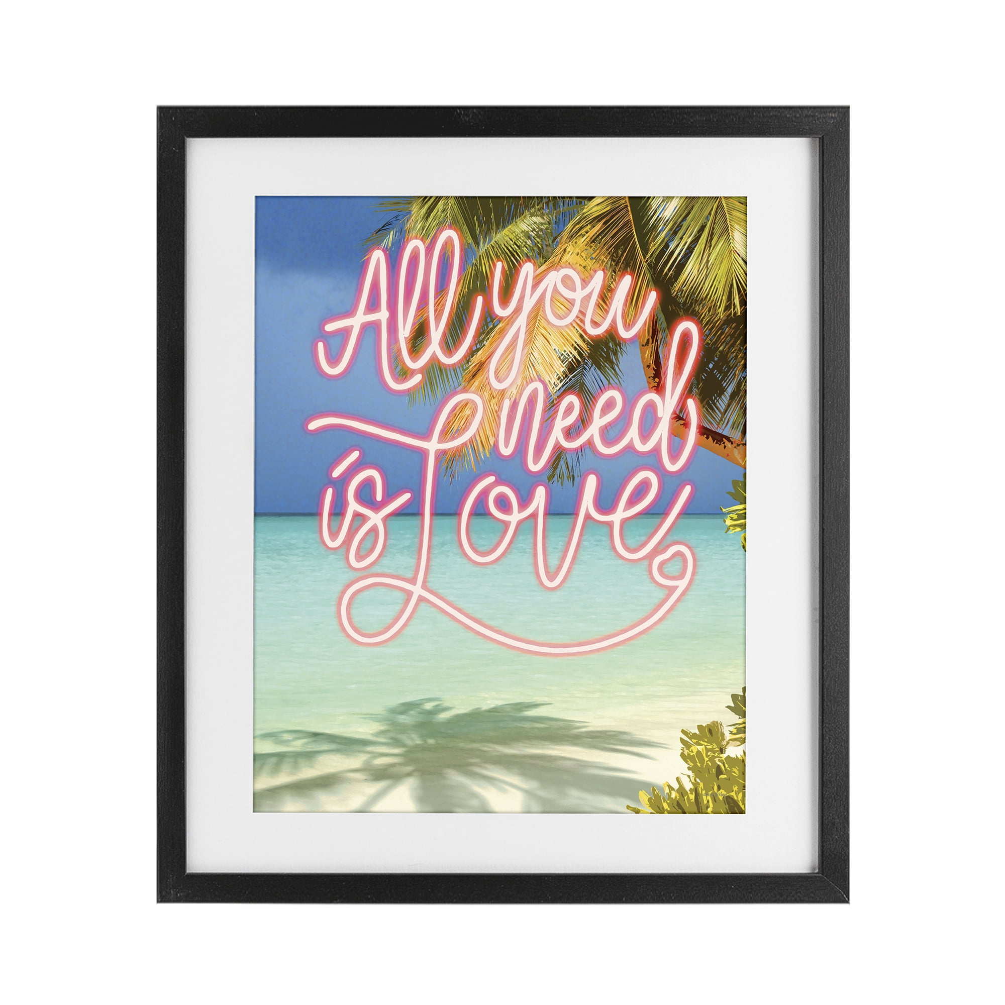 Stupell Industries Tropical All You Need Is Love Black Framed Print Under Glass, design by Amber Sterling