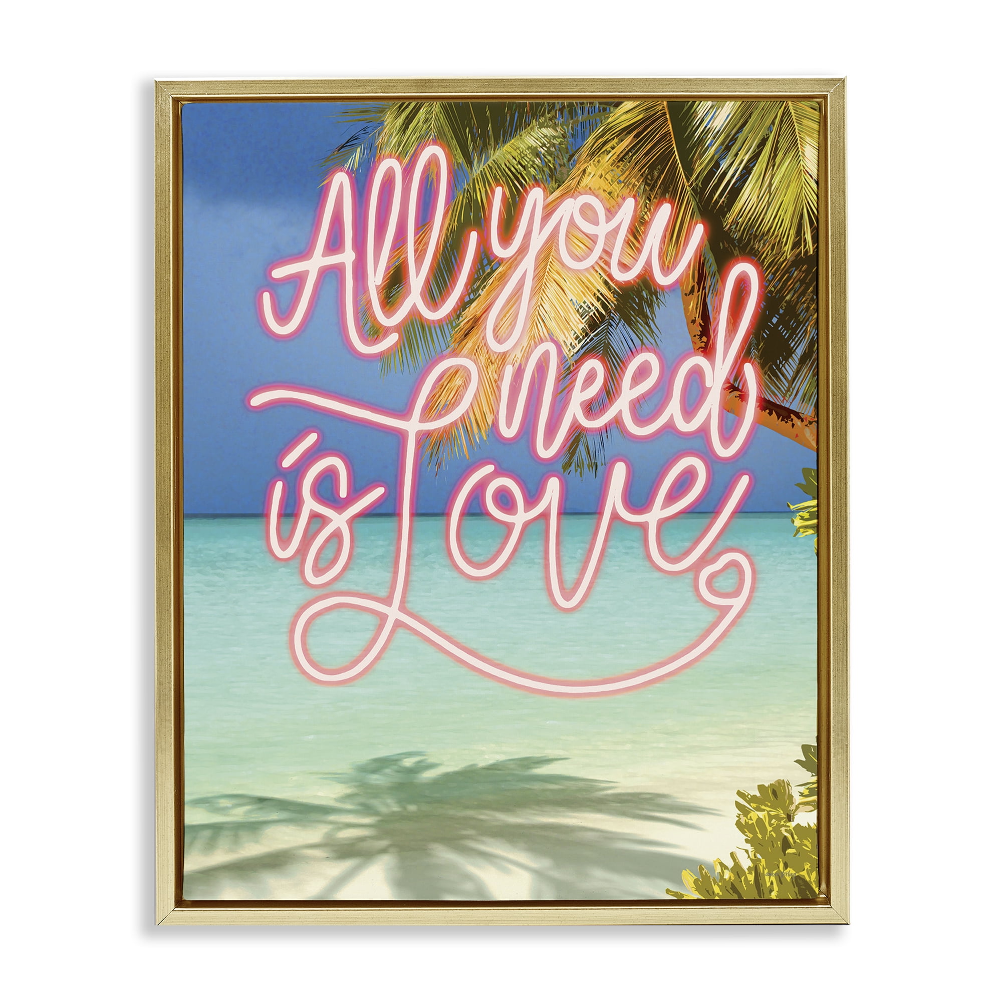 Stupell Industries Tropical All You Need Is Love Gold Framed Floater Canvas Wall Art, design by Amber Sterling
