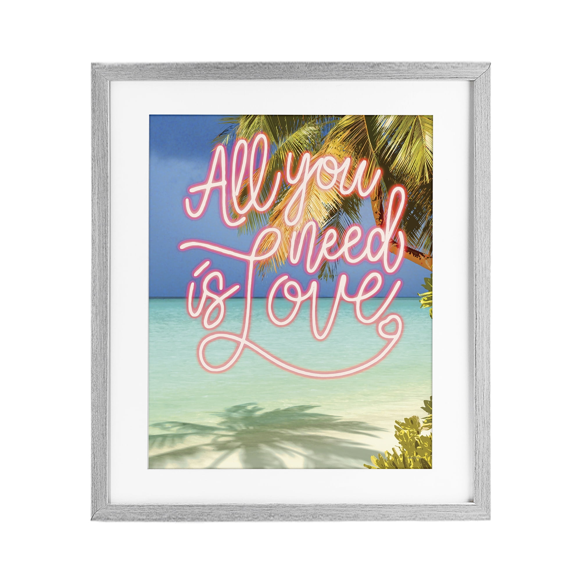 Stupell Industries Tropical All You Need Is Love Gray Framed Print Under Glass, design by Amber Sterling