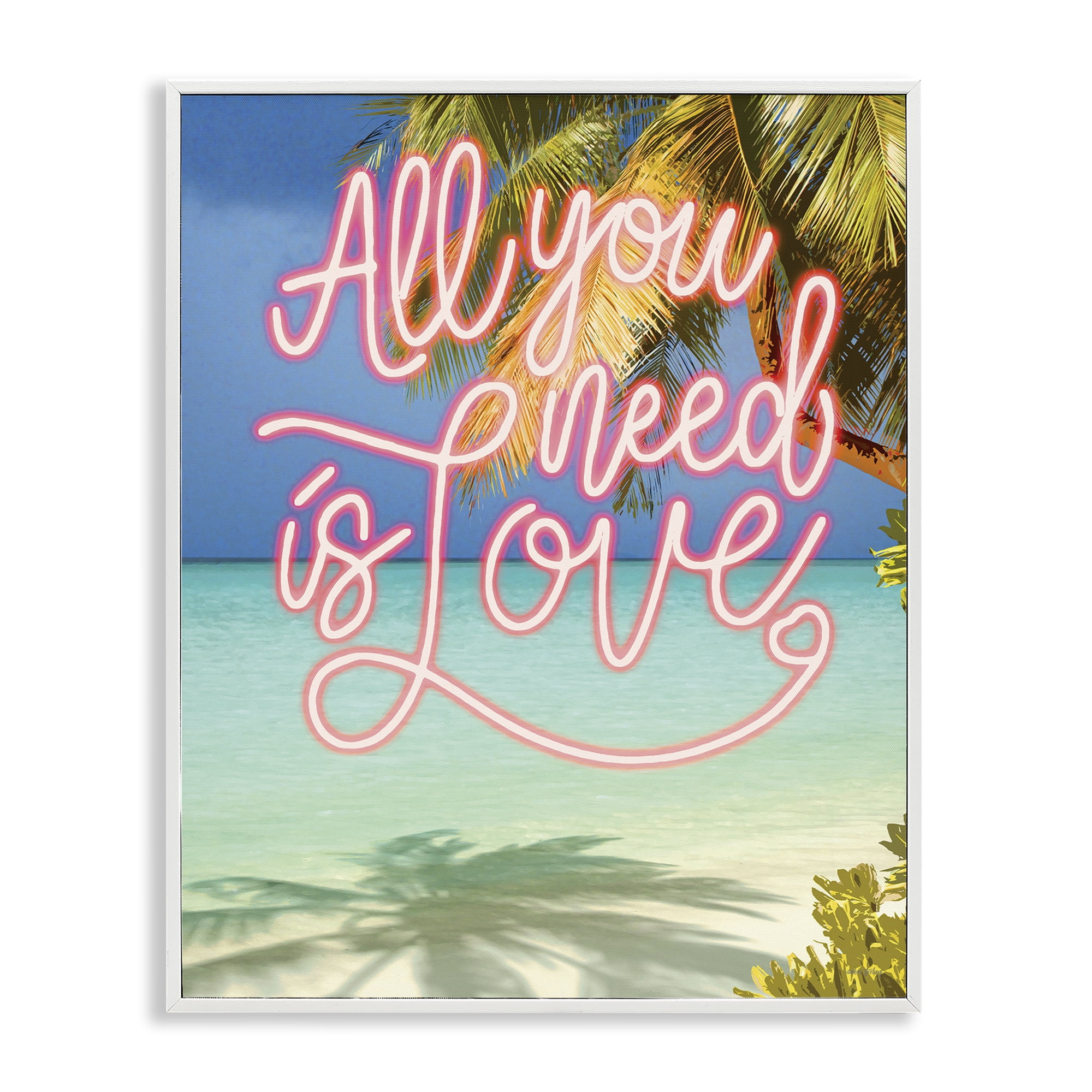 Stupell Industries Tropical All You Need Is Love White Framed Giclee Art, design by Amber Sterling
