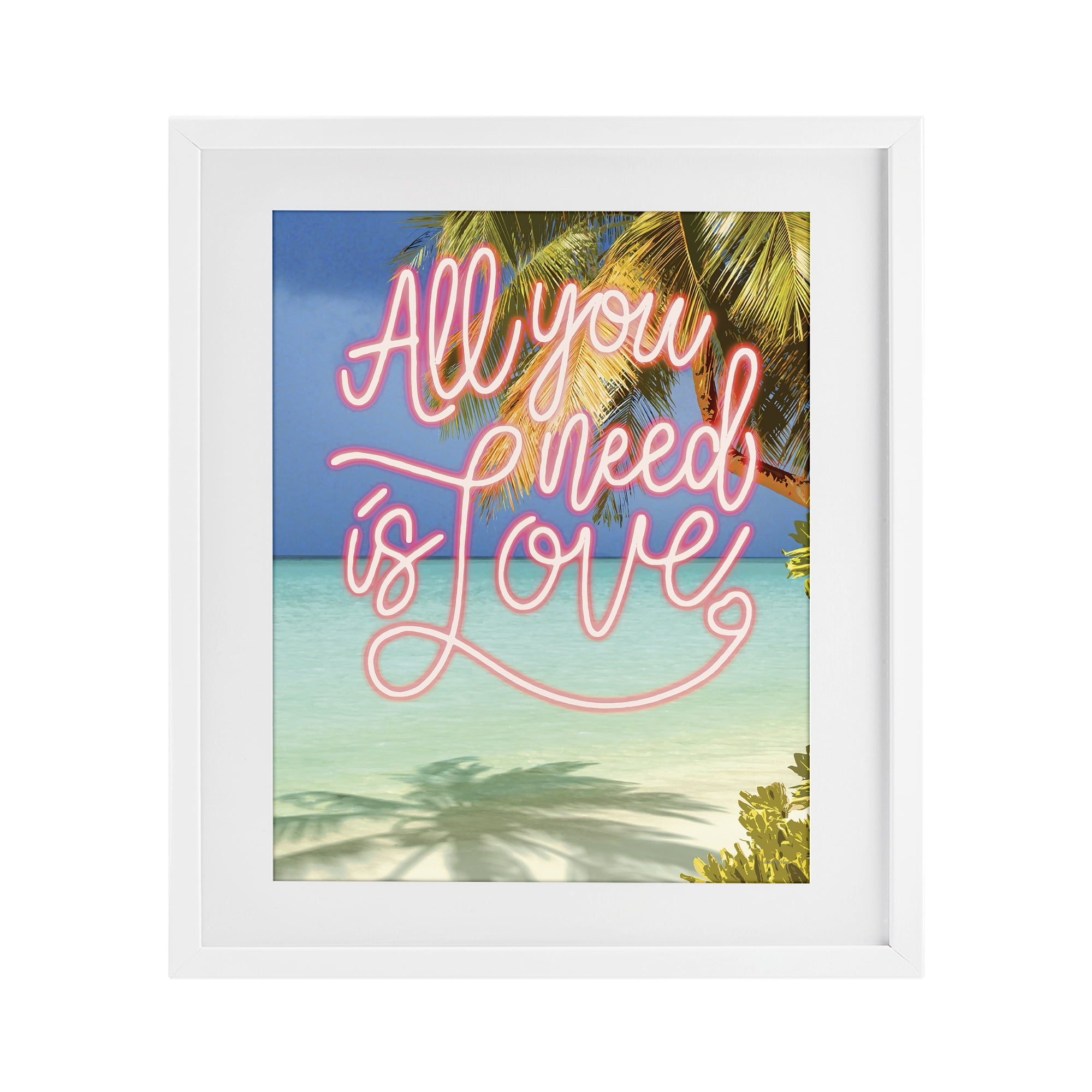 Stupell Industries Tropical All You Need Is Love White Framed Print Under Glass, design by Amber Sterling