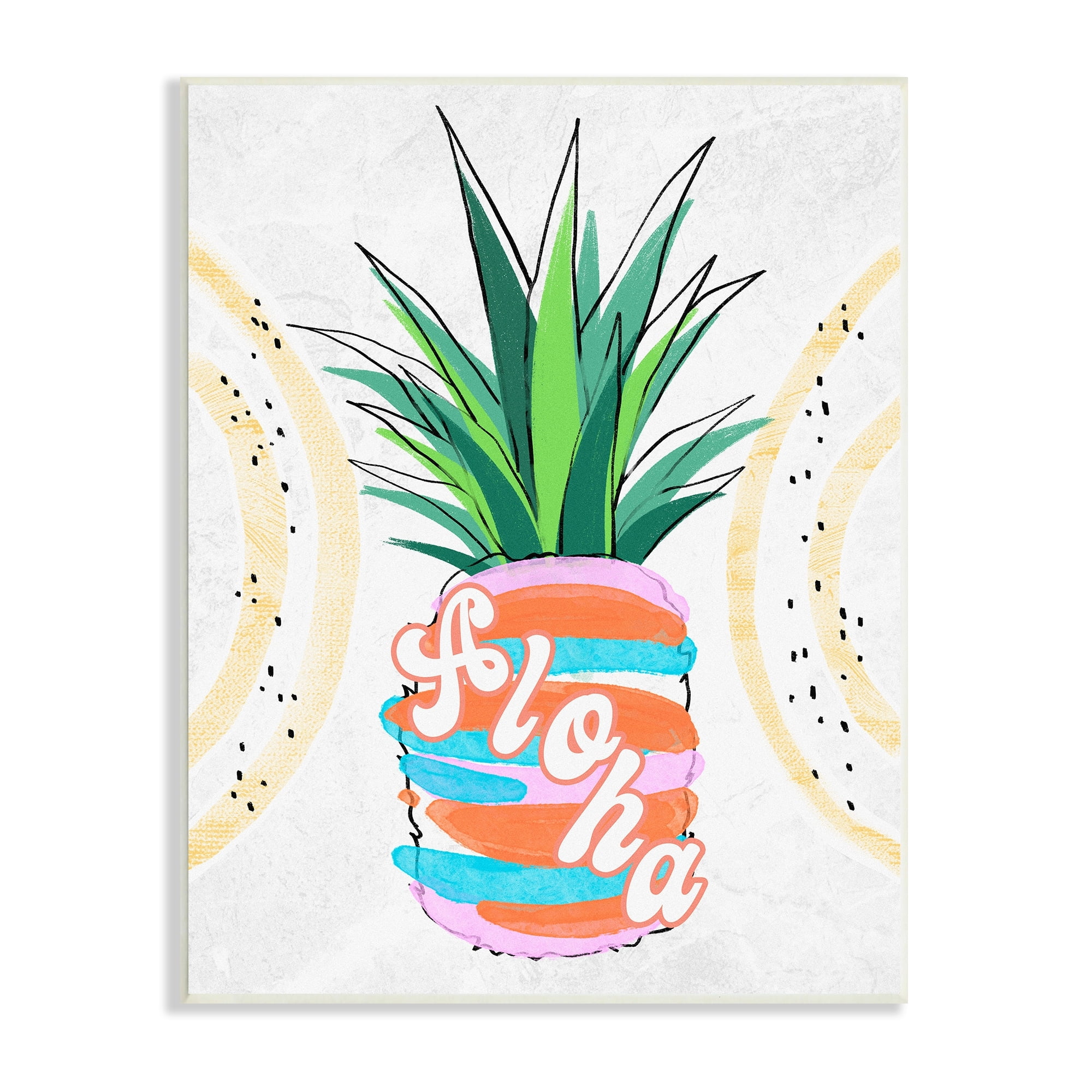 Stupell Industries Tropical Aloha Pineapple Bold Leaves Groovy Text Graphic Art Unframed Art Print Wall Art, Design by Ziwei Li