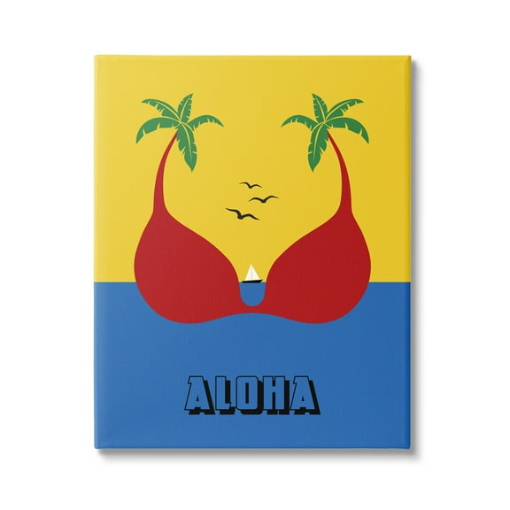 Stupell Industries Tropical Aloha Saying Swimsuit Palm Trees Design Graphic Art Gallery-Wrapped Canvas Print Wall Art, 16x20, by Atelier Posters