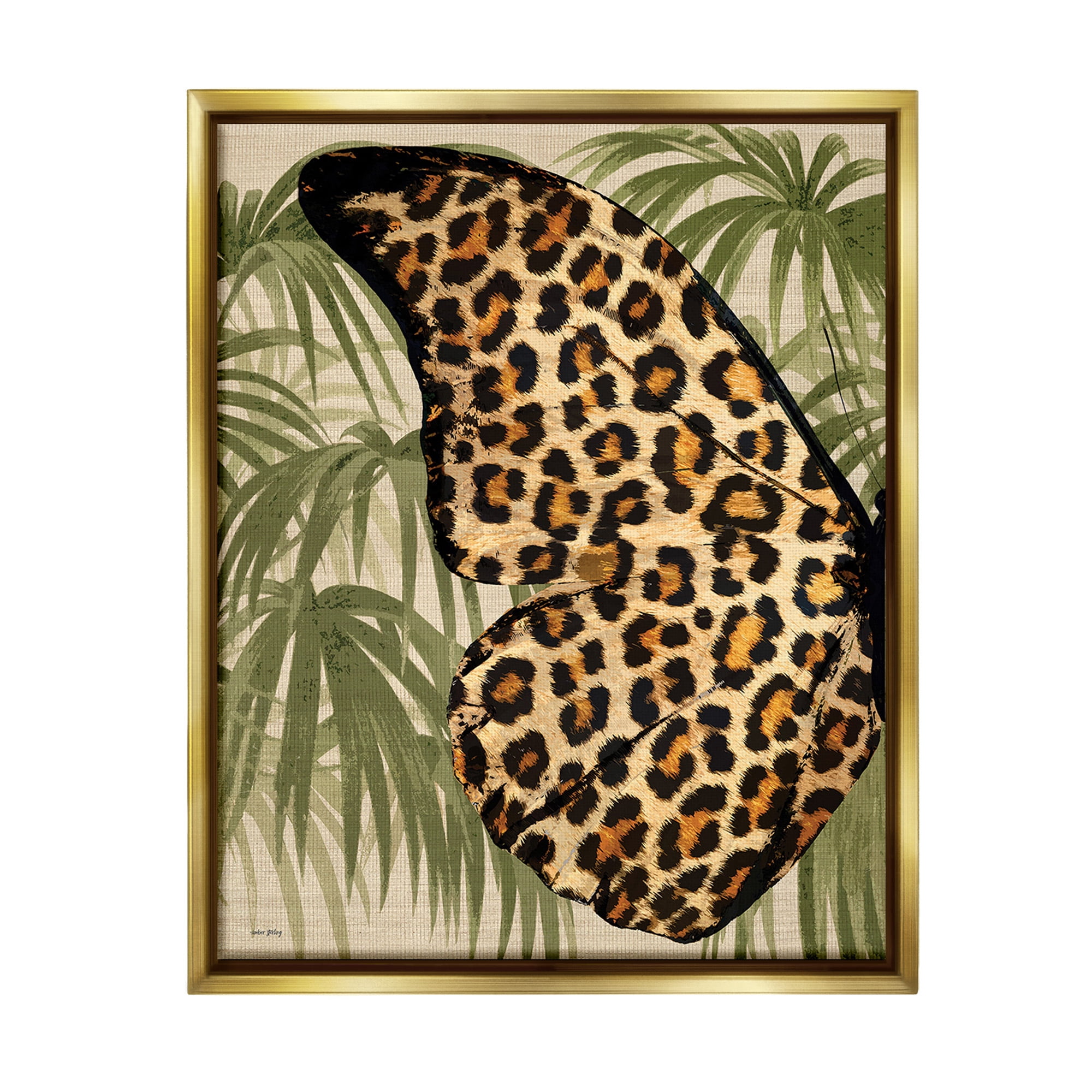 Stupell Industries Tropical Animal Pattern Wing Animals & Insects Painting Gold Floater Framed Canvas Art Print Wall Art, 25 x 31