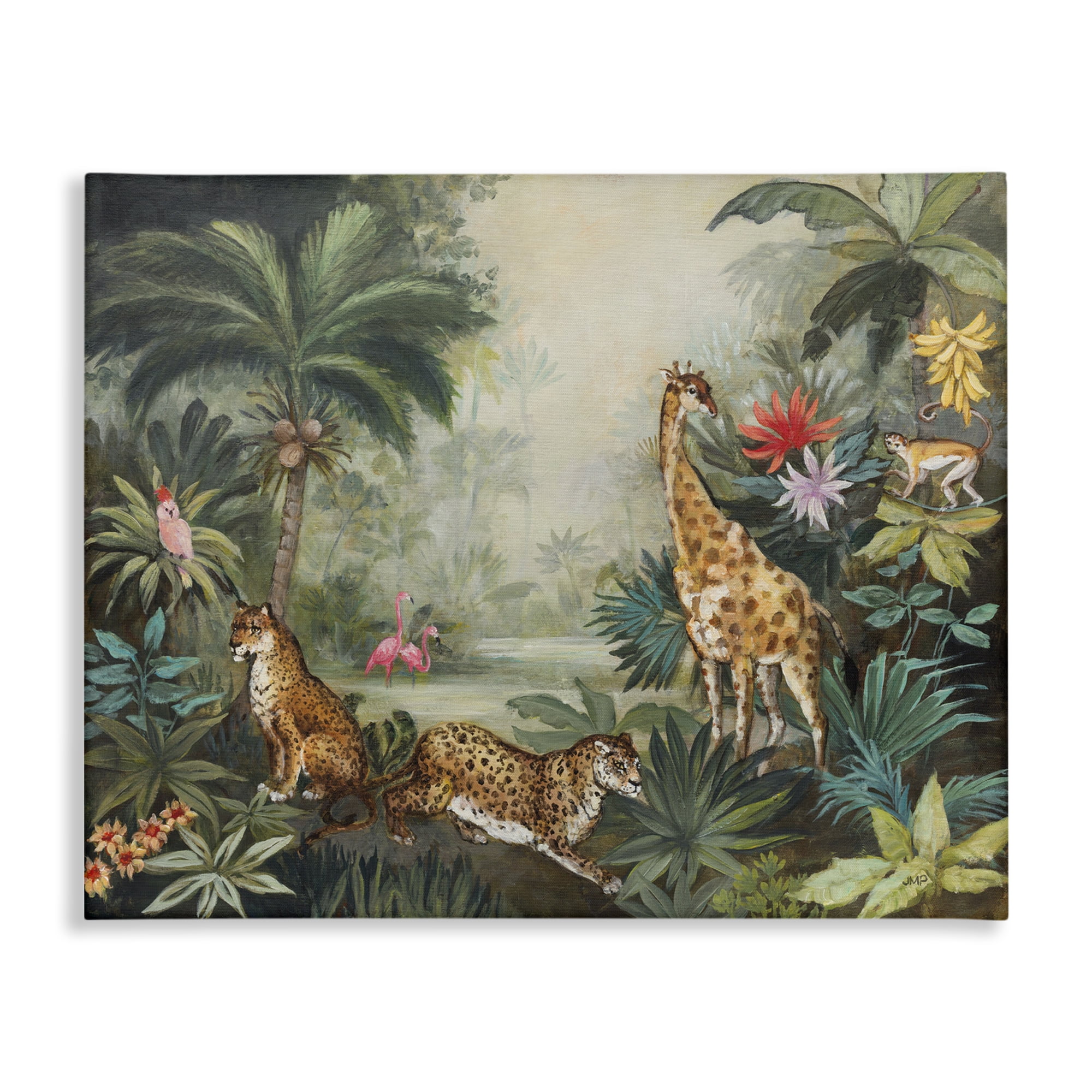 Stupell Industries Tropical Animals in Jungle Landscape Painting Gallery Wrapped Canvas Art Print Wall Art, 40 x 30