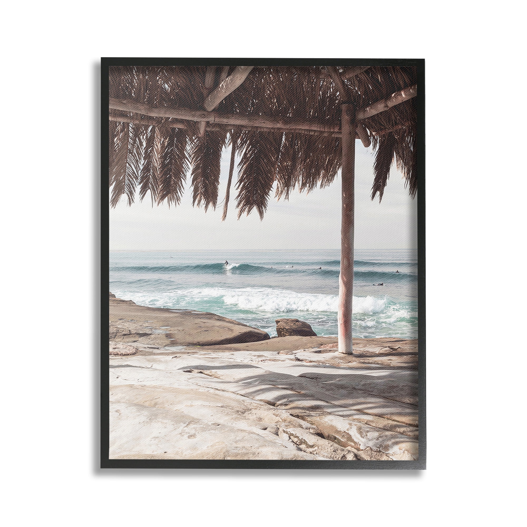 Stupell Industries Tropical Beach Canopy Landscape Painting Black Framed Art Print Wall Art, 16 x 20