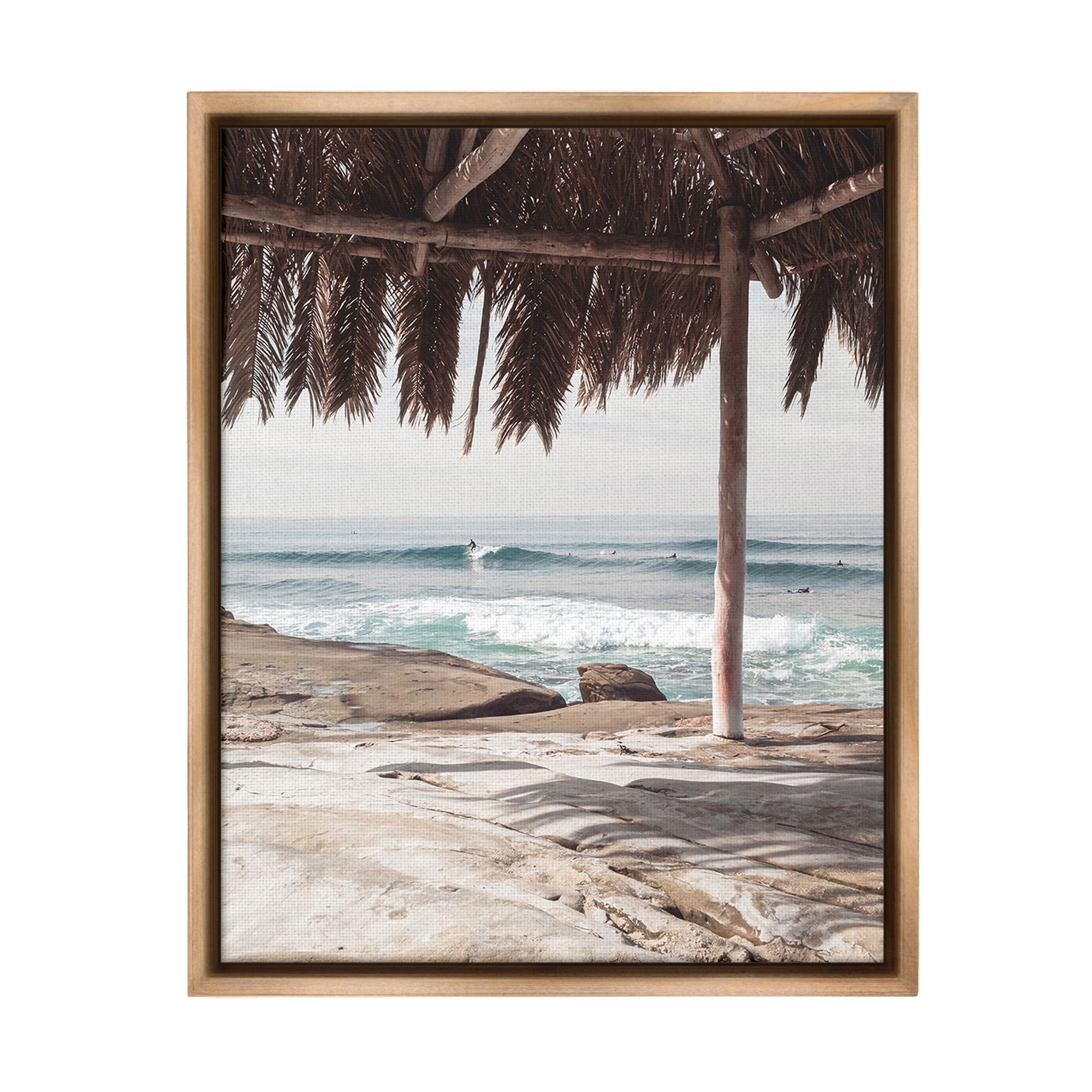 Stupell Industries Tropical Beach Canopy Landscape Painting Brown Floater Framed Canvas Art Print Wall Art, 25 x 31