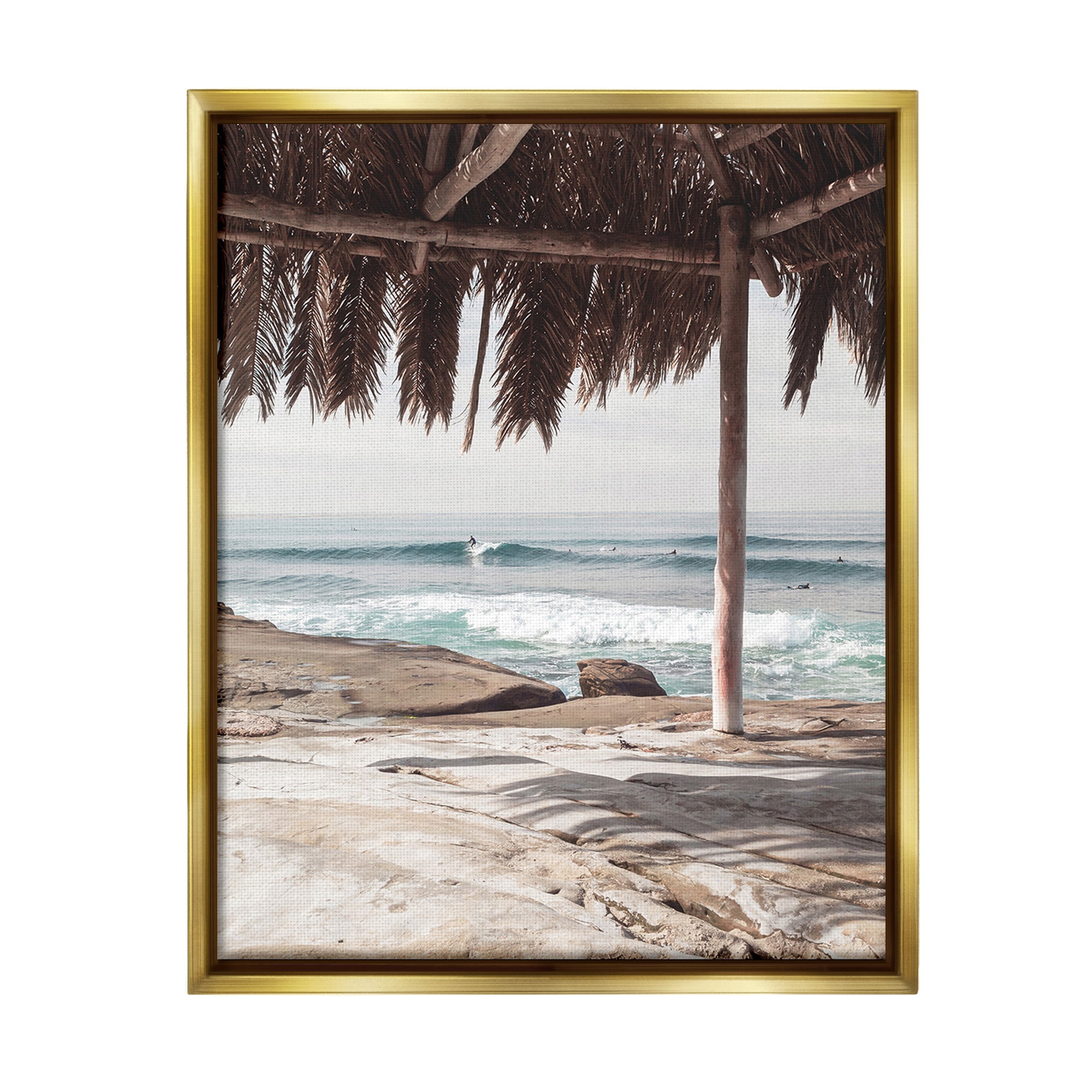 Stupell Industries Tropical Beach Canopy Landscape Painting Gold Floater Framed Canvas Art Print Wall Art, 17 x 21