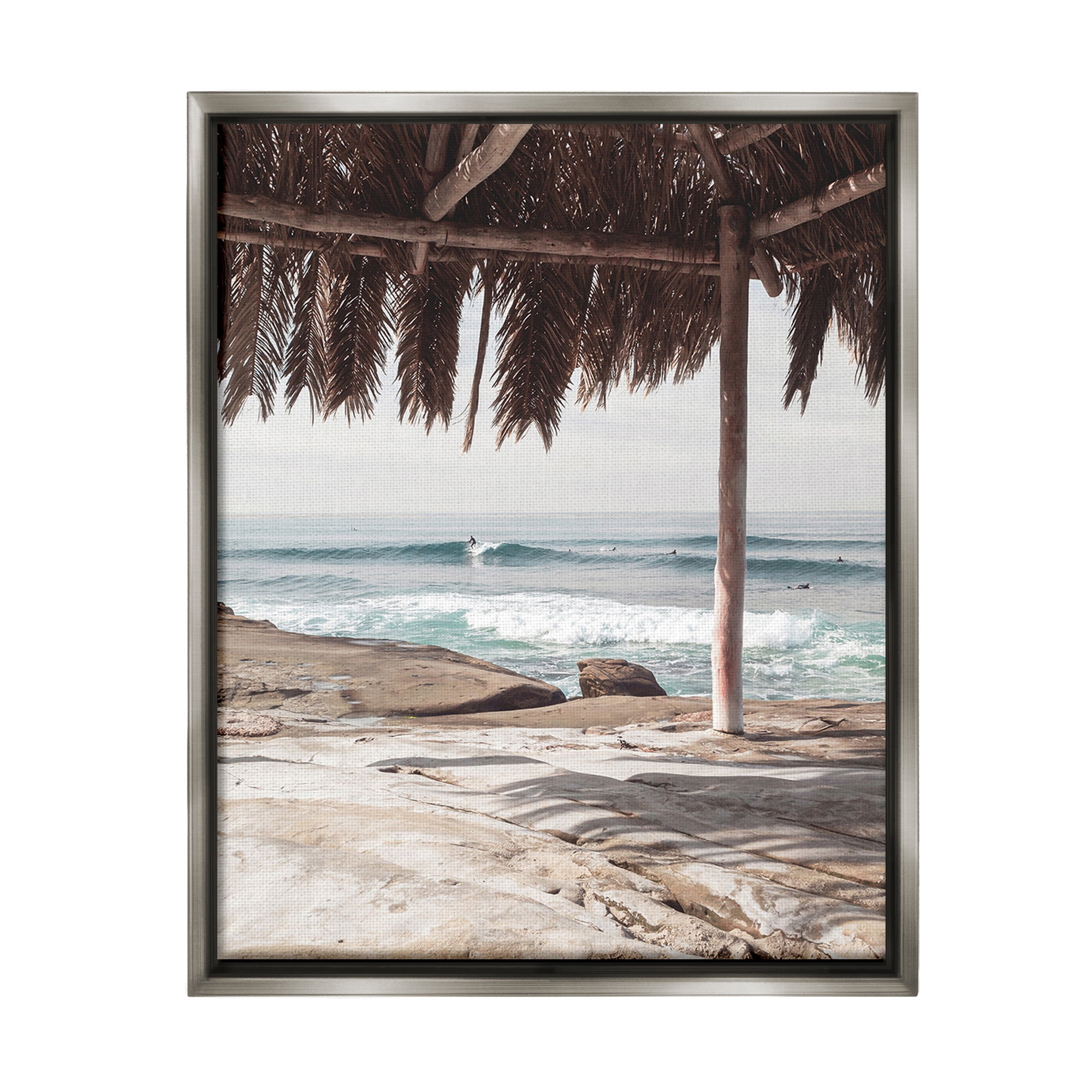 Stupell Industries Tropical Beach Canopy Landscape Painting Gray Floater Framed Canvas Art Print Wall Art, 17 x 21