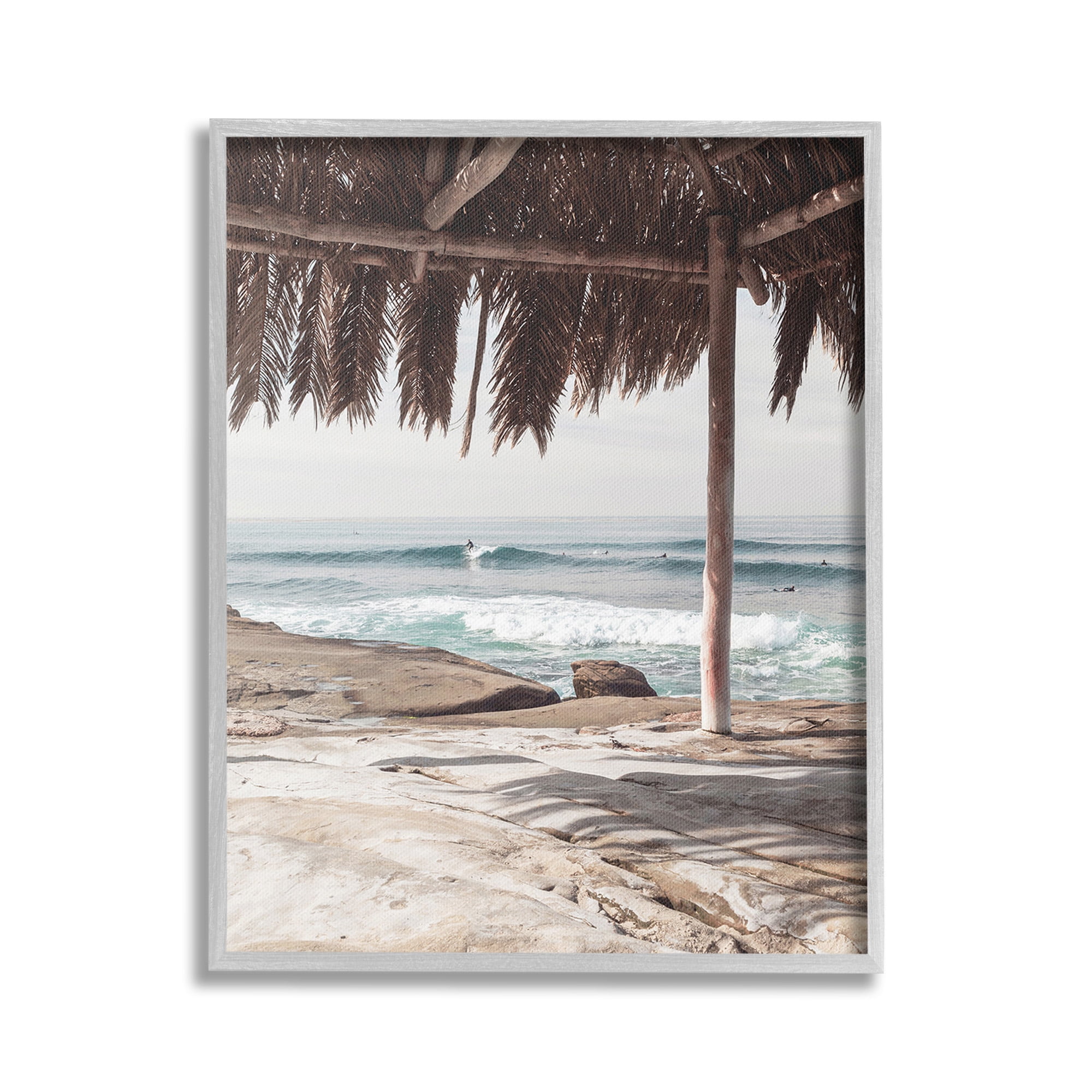 Stupell Industries Tropical Beach Canopy Landscape Painting Gray Framed Art Print Wall Art, 16 x 20