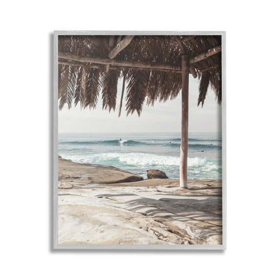 Stupell Industries Tropical Beach Canopy Landscape Painting Gray Framed Art Print Wall Art, 24 x 30