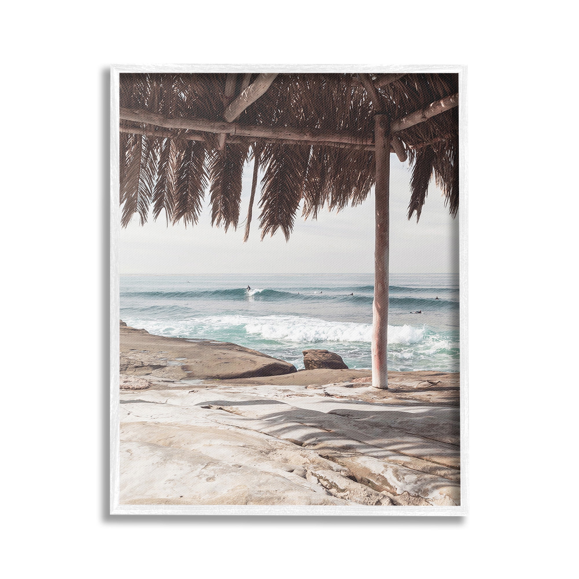 Stupell Industries Tropical Beach Canopy Landscape Painting White Framed Art Print Wall Art, 16 x 20