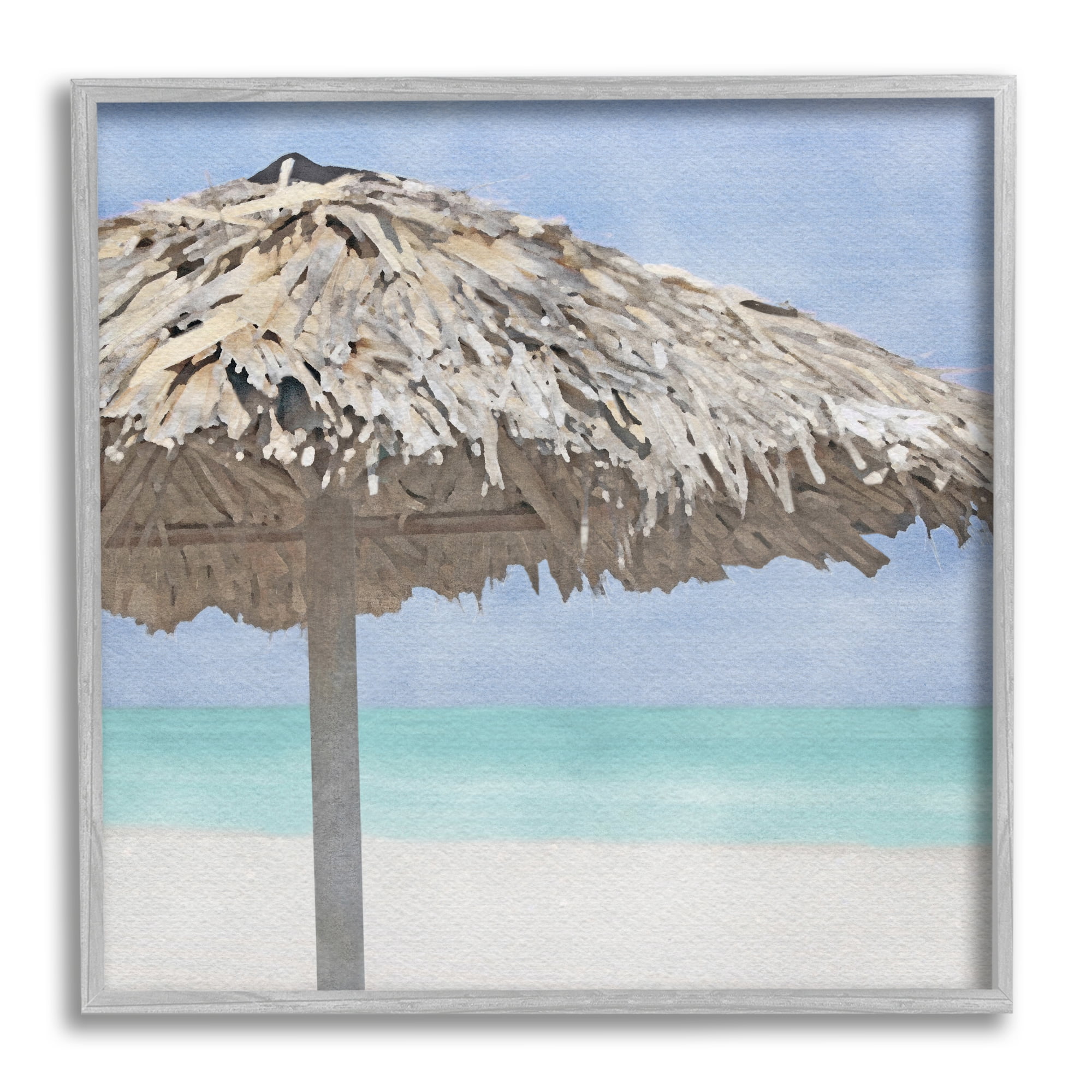 Stupell Industries Tropical Beach Canopy Nature Painting Gray Framed Art Print Wall Art, 24 x 24