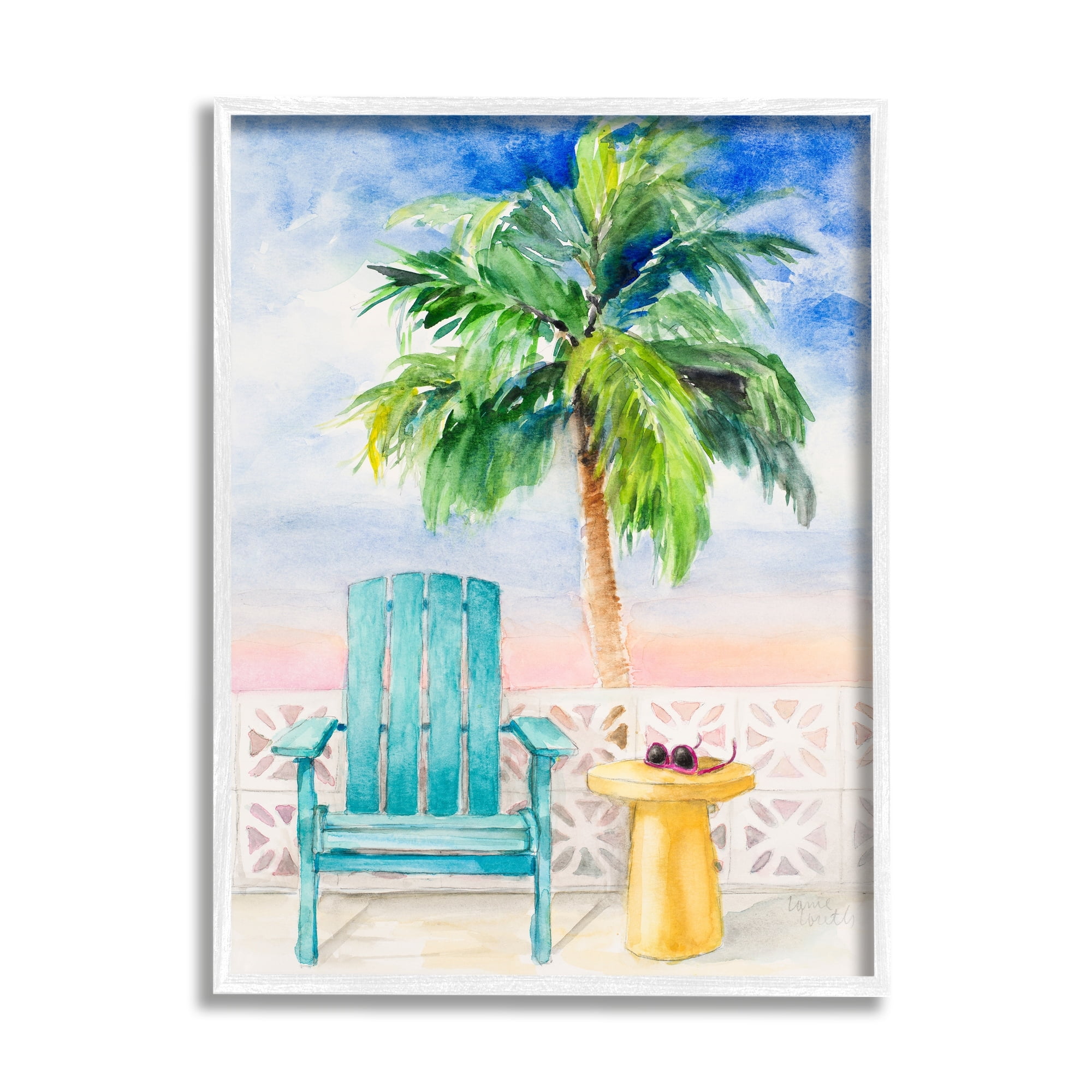 Stupell Industries Tropical Beach Chair Palm Tree Seaside Painting Framed Wall Art, 16 x 20, Design by Lanie Loreth