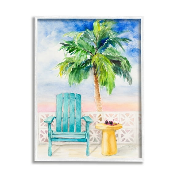 Stupell Industries Tropical Beach Chair Palm Tree Seaside Painting Framed Wall Art, 24 x 30, Design by Lanie Loreth