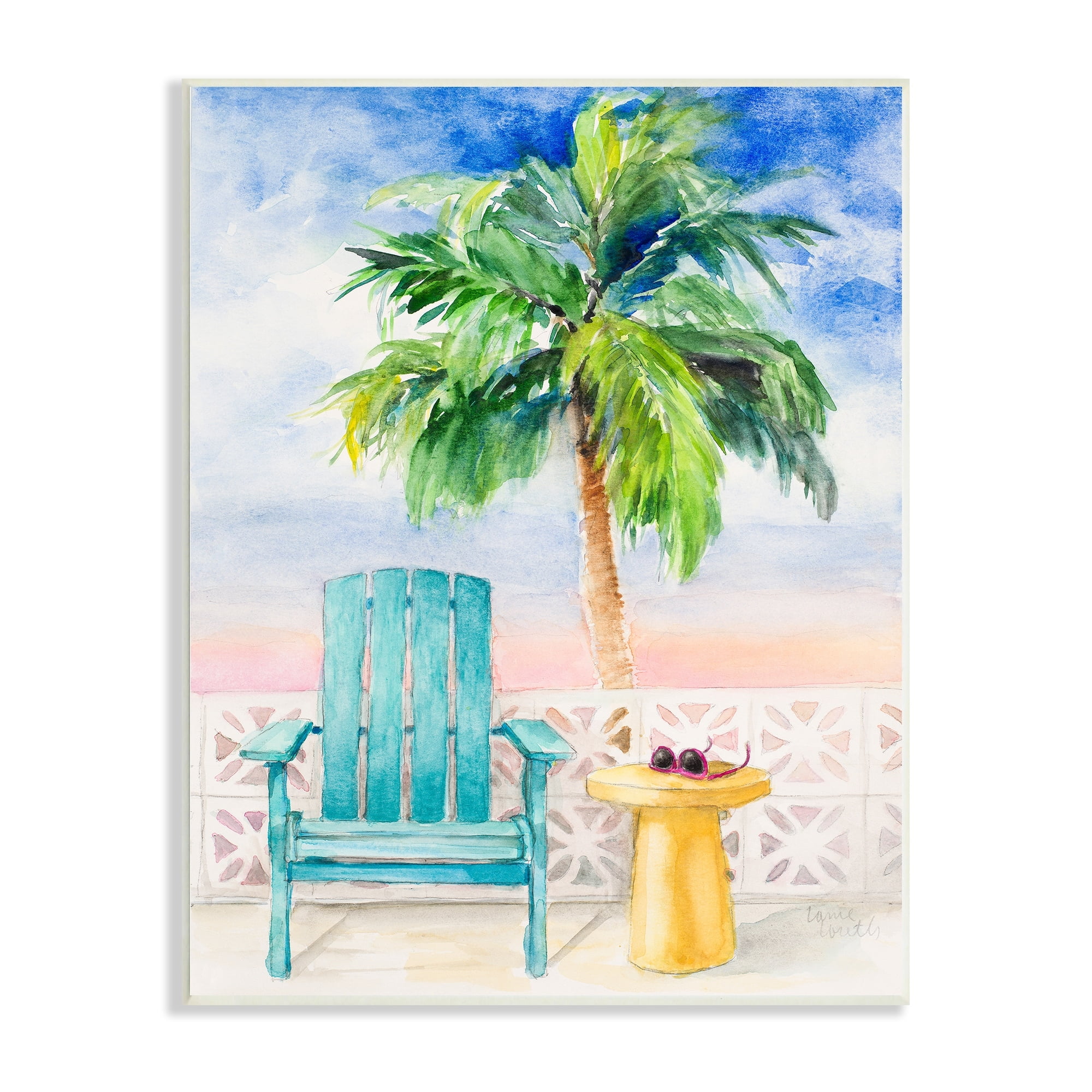 Stupell Industries Tropical Beach Chair Palm Tree Seaside Painting Wood Wall Art, 13 x 19, Design by Lanie Loreth