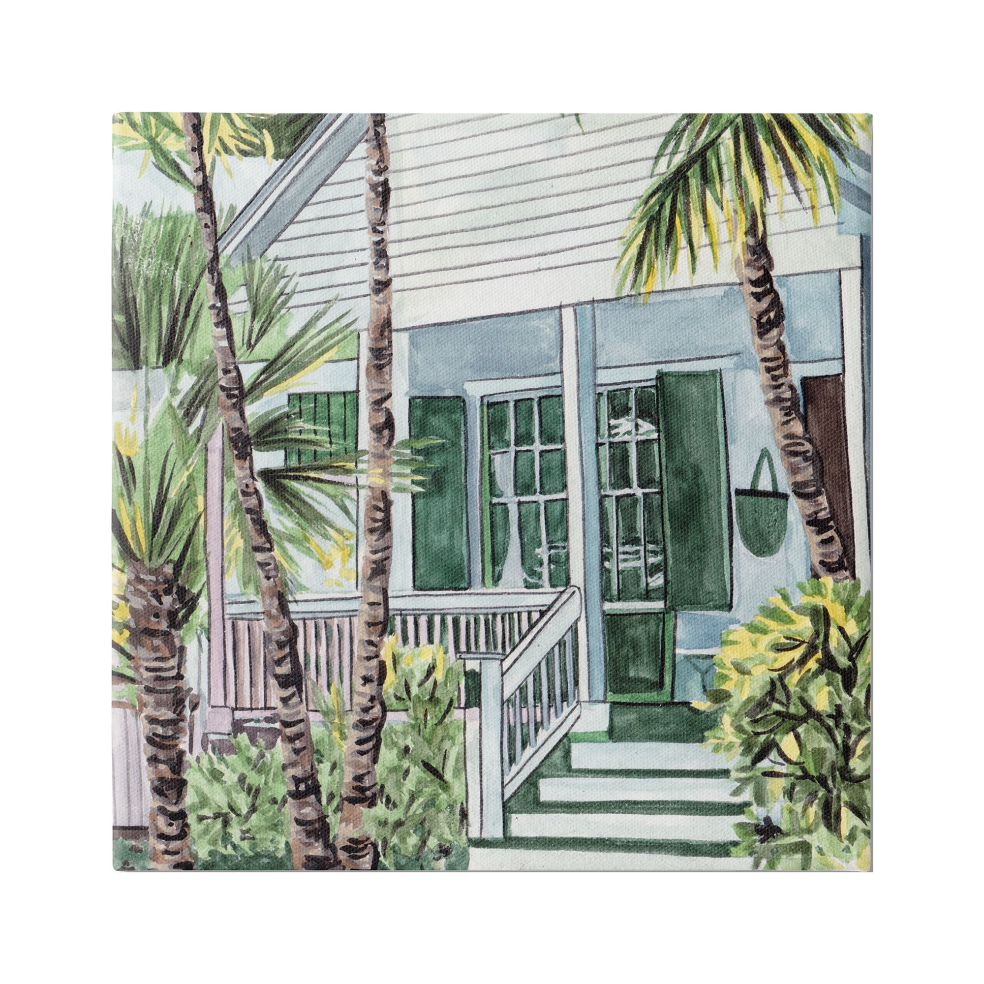 Tropical Beach Cottage Botanical Canvas Art, 30 x 30