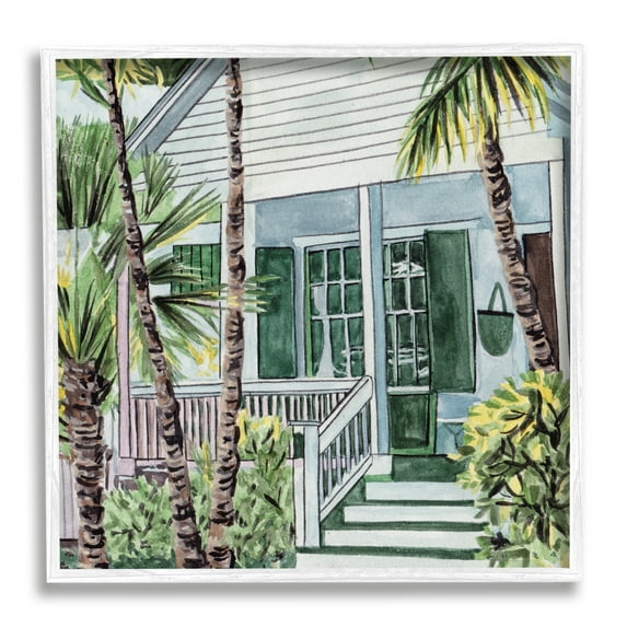 Stupell Industries Tropical Beach Cottage Botanical & Floral Painting White Framed Art Print Wall Art, 12 x 12