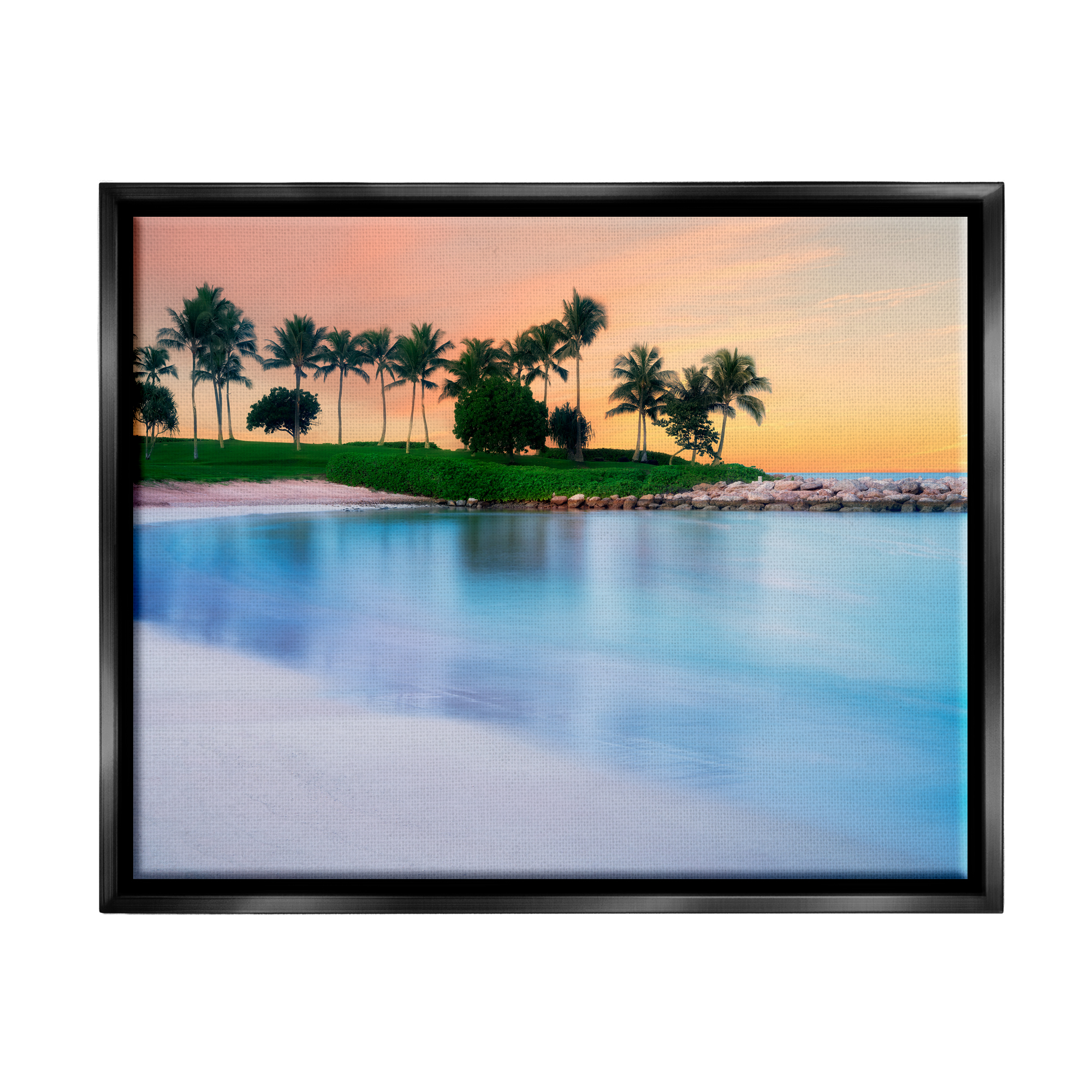 Stupell Industries Tropical Beach Cove Landscape Coastal Photography Black Floater Framed Art Print Wall Art