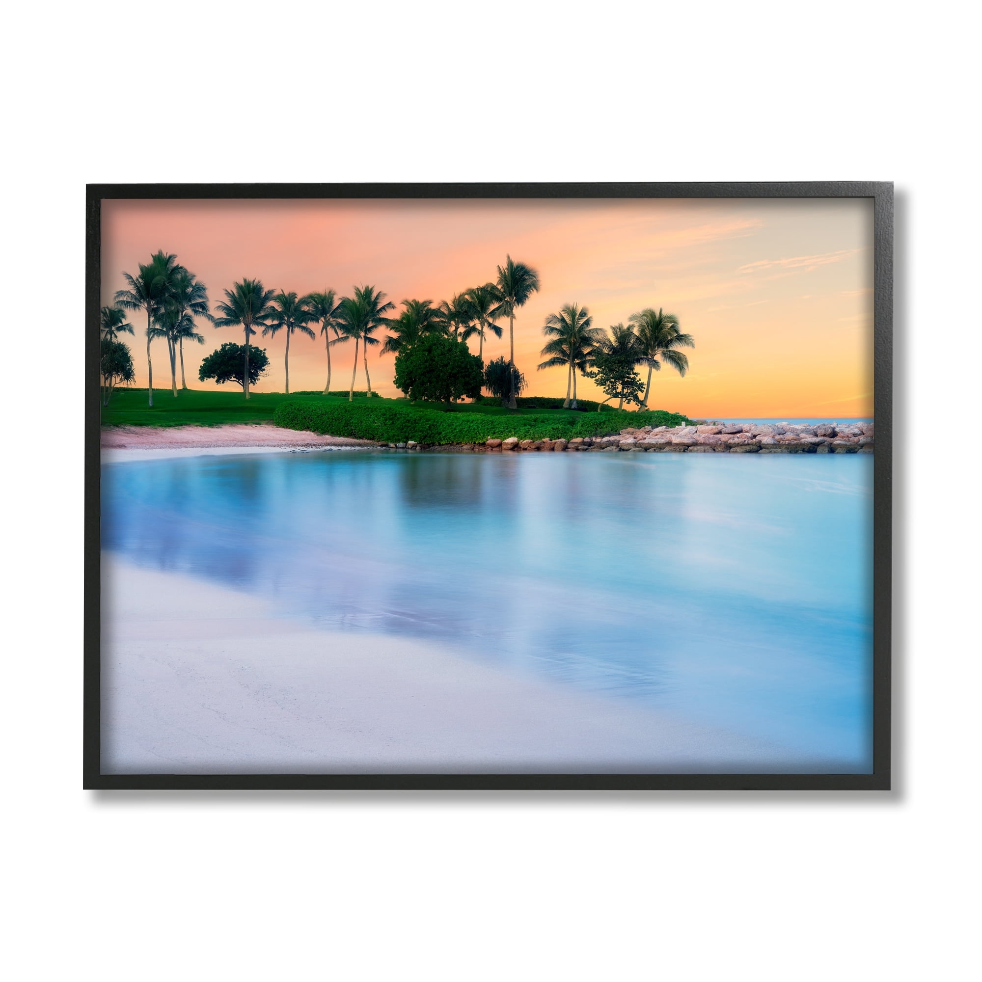 Tropical Beach Cove Landscape Black Framed Canvas Print