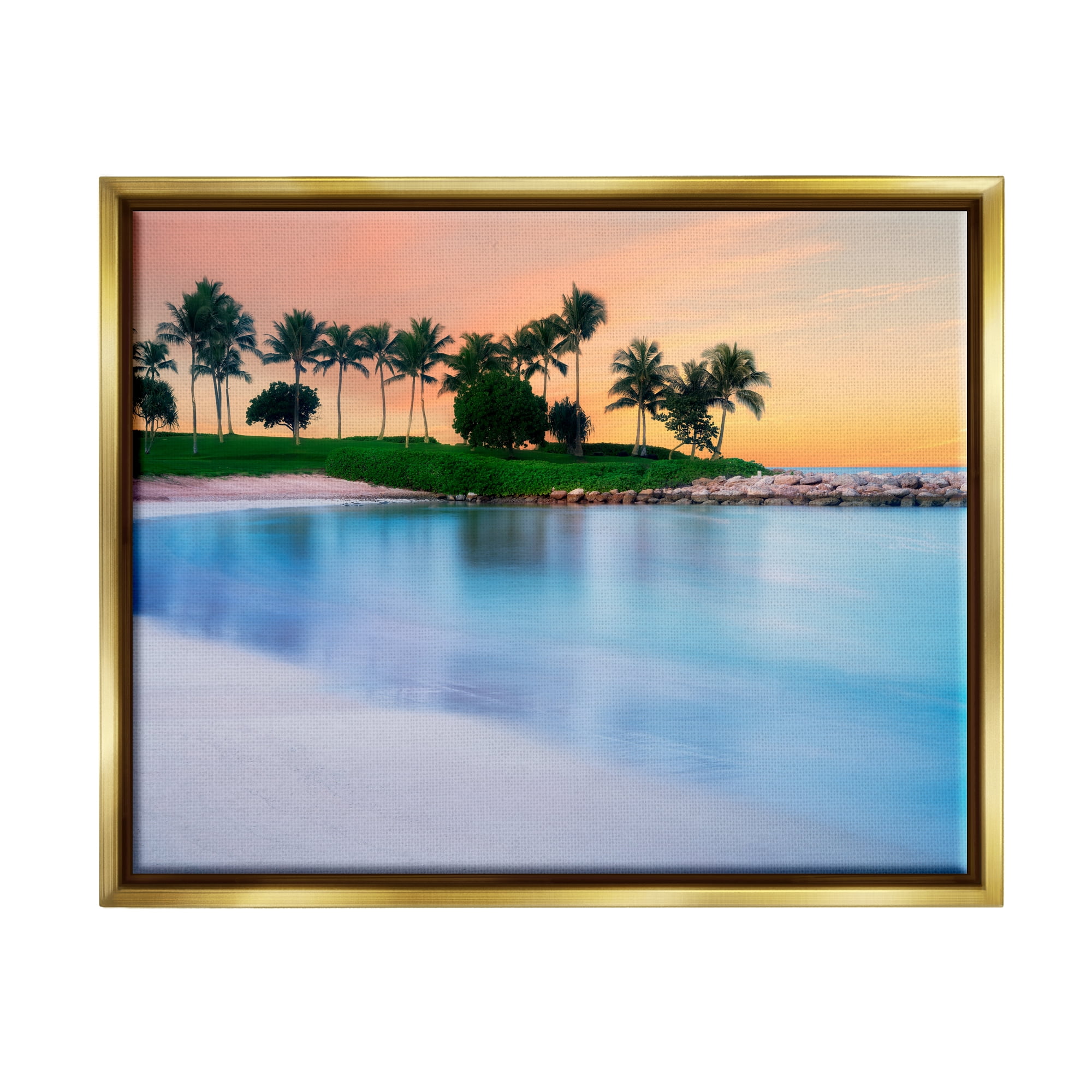 Stupell Industries Tropical Beach Cove Landscape Coastal Photography Gold Floater Framed Art Print Wall Art