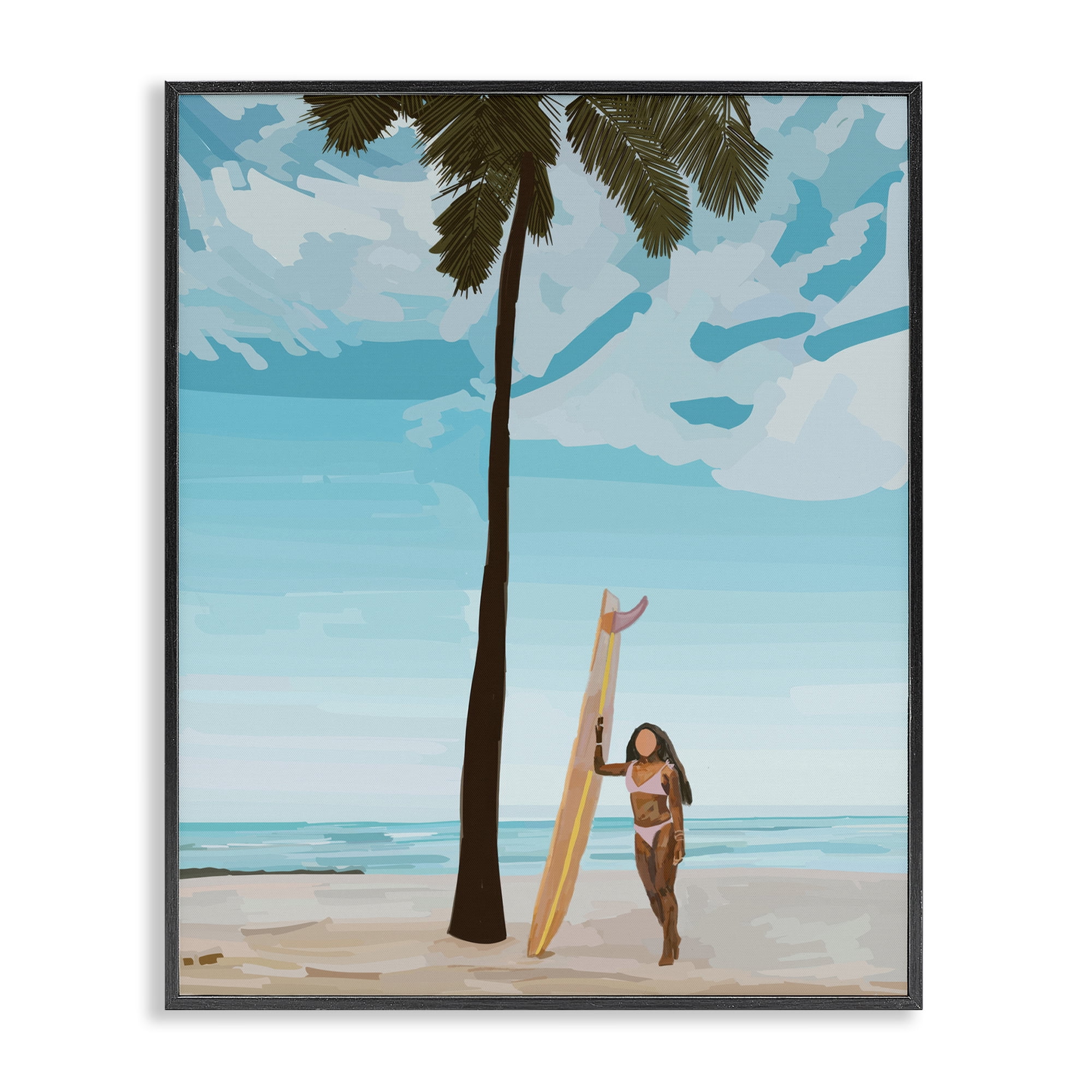 Stupell Industries Tropical Beach Day Girl Nautical & Beach Painting Black Framed Art Print Wall Art, 16 x 20