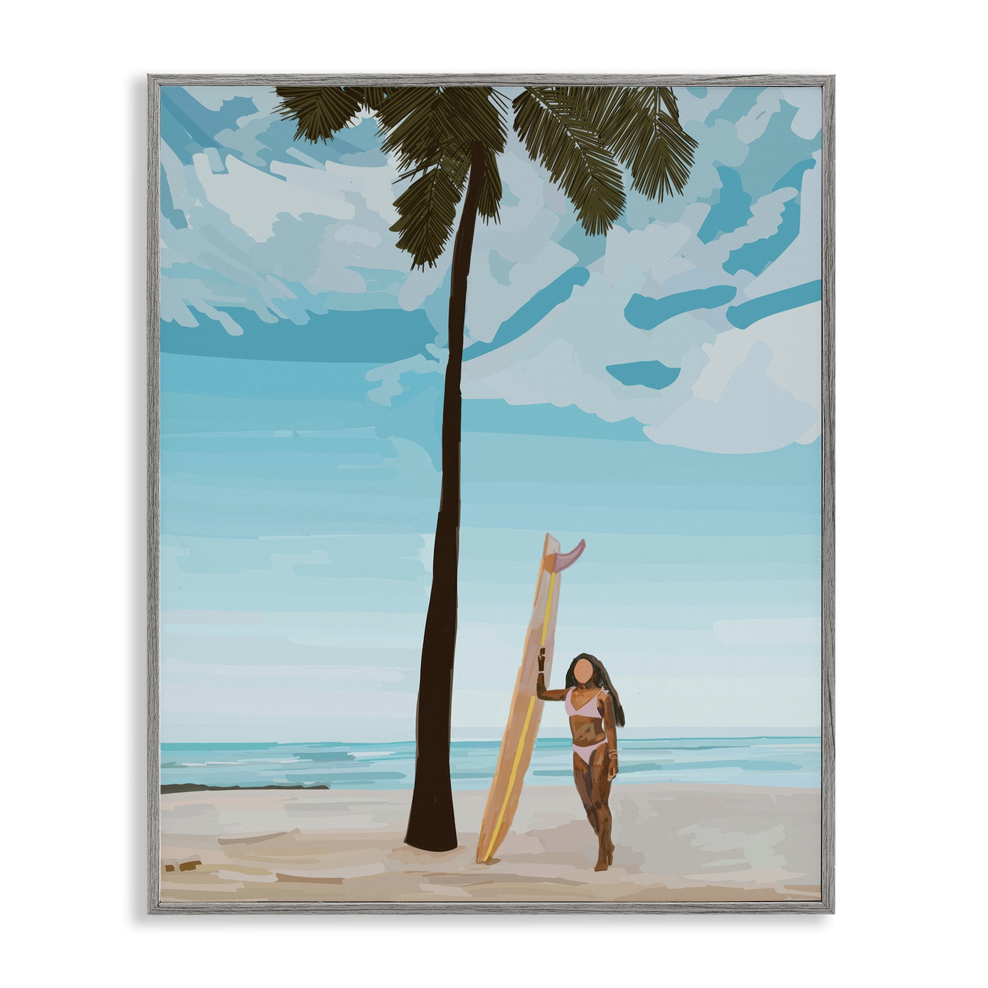 Stupell Industries Tropical Beach Day Girl Nautical & Beach Painting Gray Framed Art Print Wall Art, 24 x 30