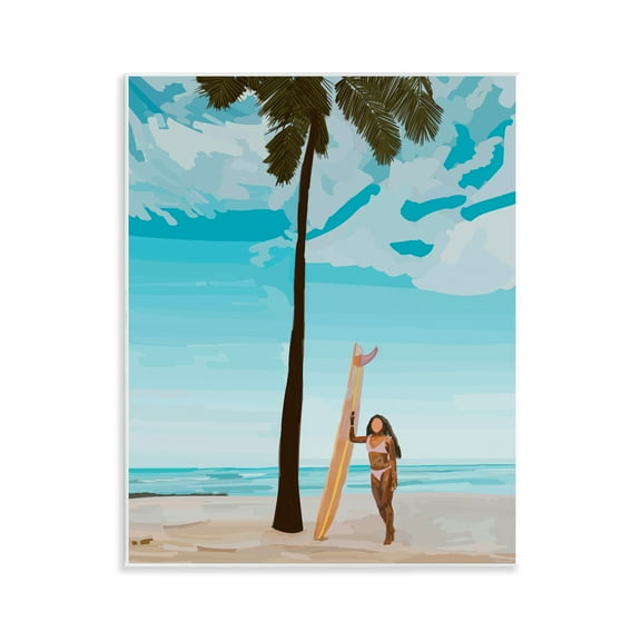 Stupell Industries Tropical Beach Day Girl Nautical & Beach Painting Unframed Art Print Wall Art, 11 x 14
