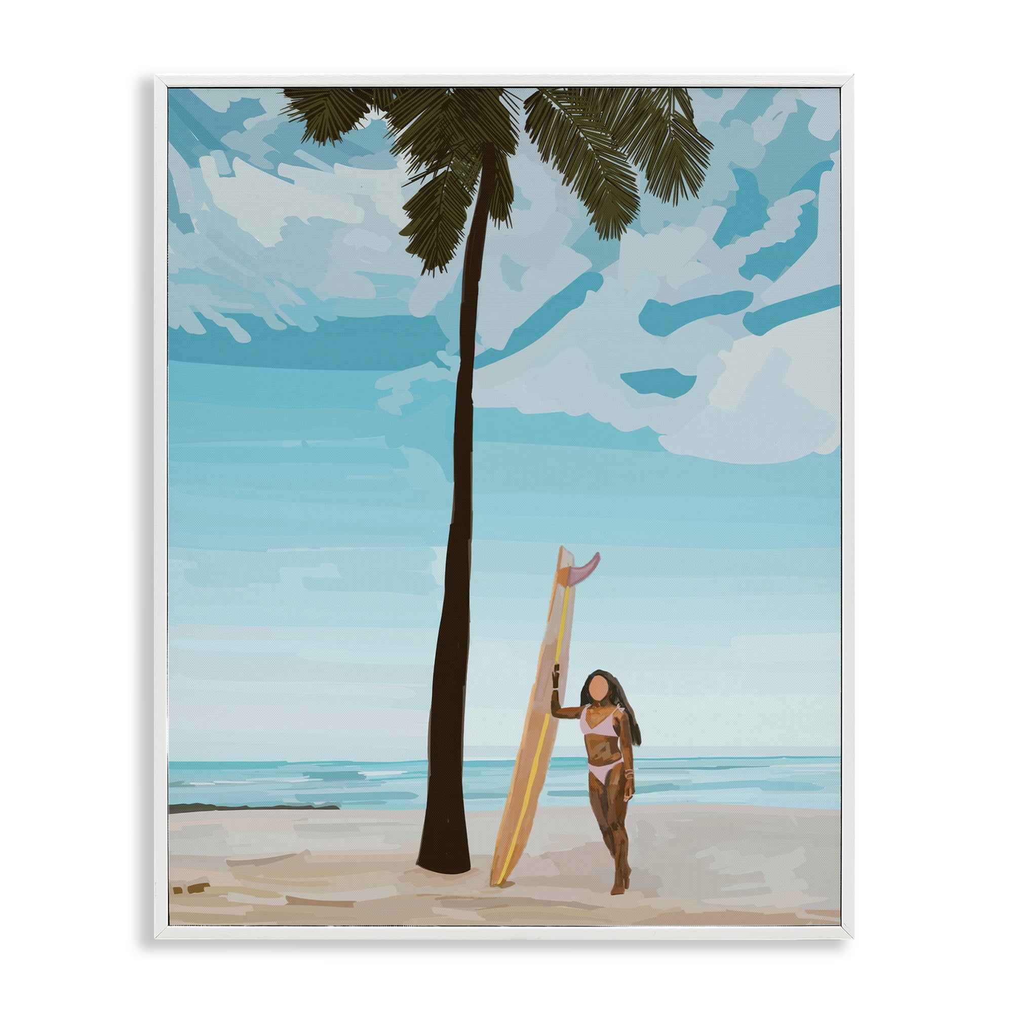 Stupell Industries Tropical Beach Day Girl Nautical & Beach Painting White Framed Art Print Wall Art, 16 x 20