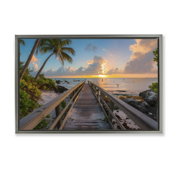 Stupell Industries Tropical Beach Dock Gray Framed Floater Canvas Wall Art design by LSR Creative Studio, 21 x 31