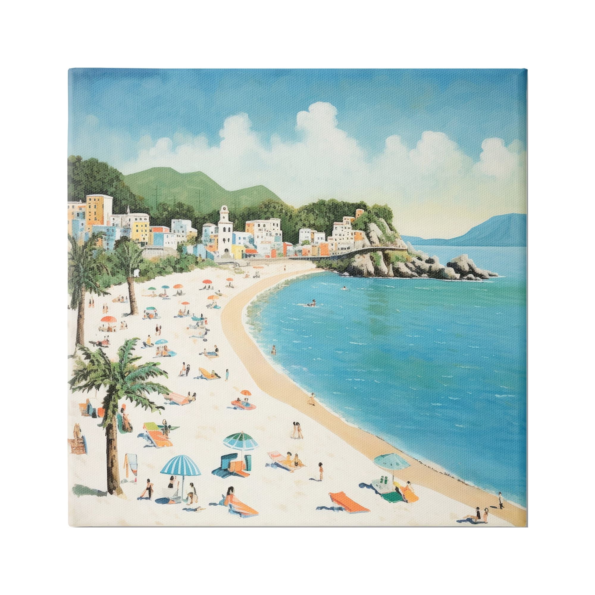 Stupell Industries Tropical Beach Goers Landscape Painting Gallery Wrapped Canvas Art Print Wall Art, 17 x 17
