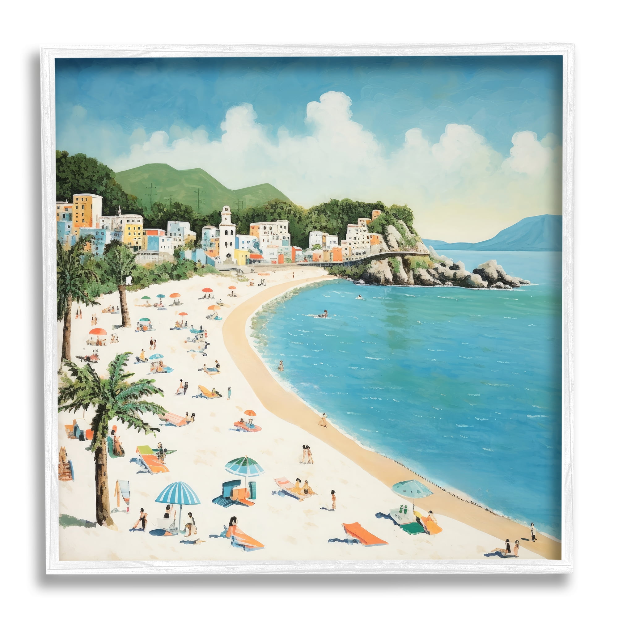 Stupell Industries Tropical Beach Goers Landscape Painting White Framed Art Print Wall Art, 24 x 24