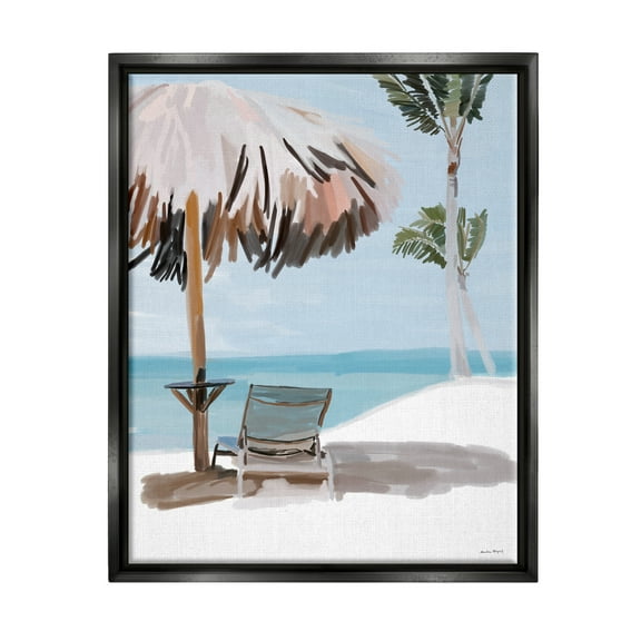 Stupell Industries Tropical Beach Hut Scenery Nature Painting Black Floater Framed Art Print Wall Art, 17 x 21