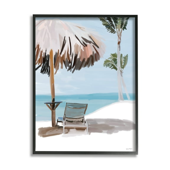 Stupell Industries Tropical Beach Hut Scenery Nature Painting Black Framed Art Print Wall Art, 11 x 14