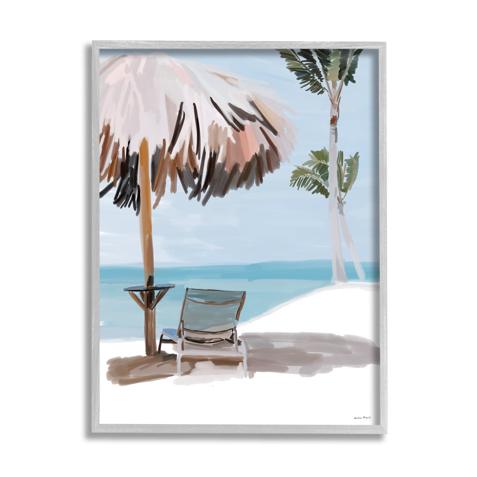 Stupell Industries Tropical Beach Hut Scenery Nature Painting Gray Framed Art Print Wall Art, 16 x 20
