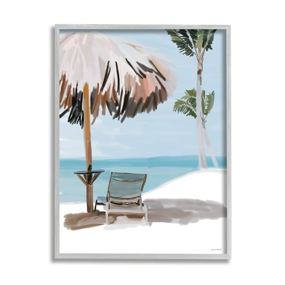Stupell Industries Tropical Beach Hut Scenery Nature Painting Gray Framed Art Print Wall Art, 24 x 30