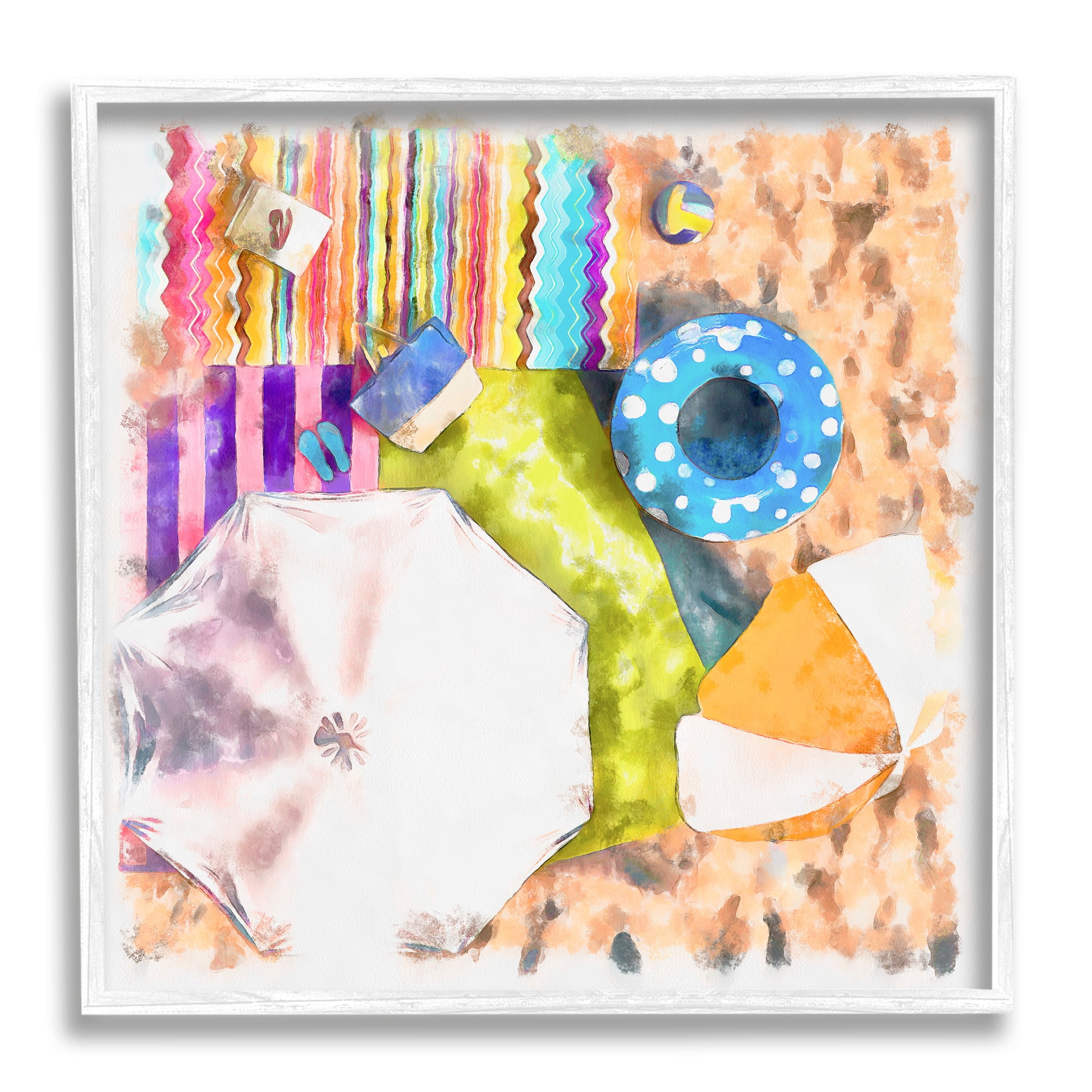 Stupell Industries Tropical Beach Lounge Scene Summer Umbrellas Floats Towels, 17 x 17,Design by Alonzo Saunders