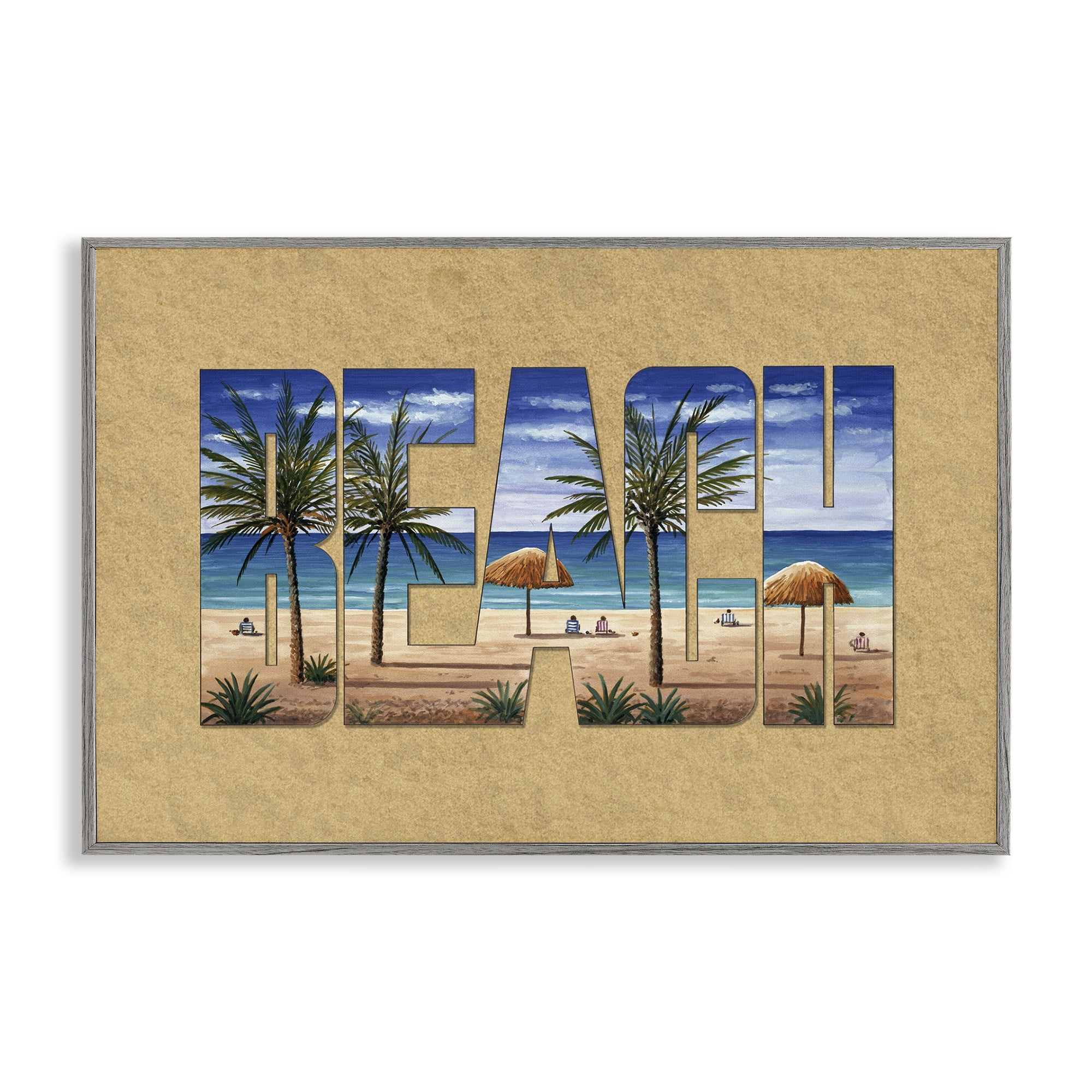 Stupell Industries Tropical Beach Outline Nautical & Beach Painting Gray Framed Art Print Wall Art, 30 x 20