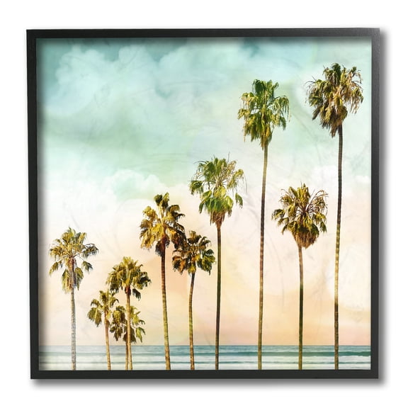 Stupell Industries Tropical Beach Palm Trees Blue Green Sky Black Framed by Devon Davis